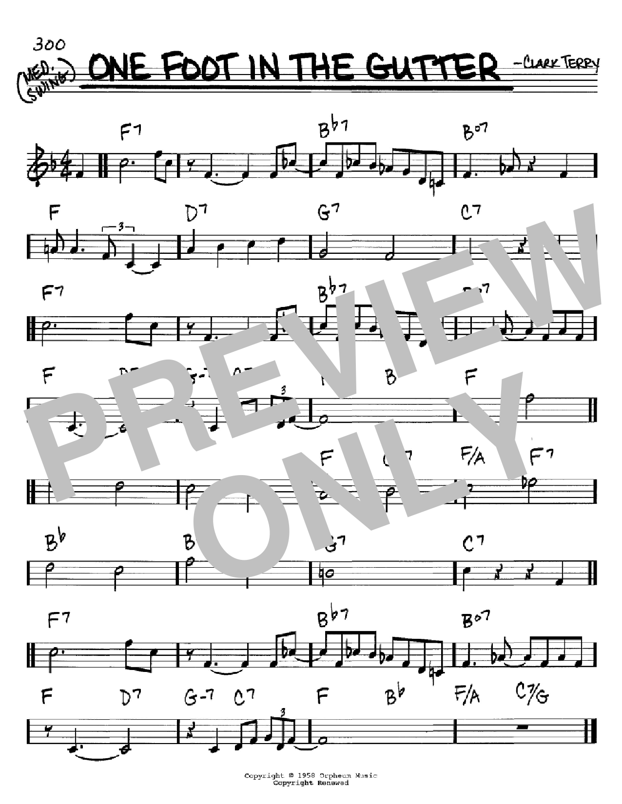 Download Clark Terry One Foot In The Gutter Sheet Music and learn how to play Real Book - Melody & Chords - C Instruments PDF digital score in minutes