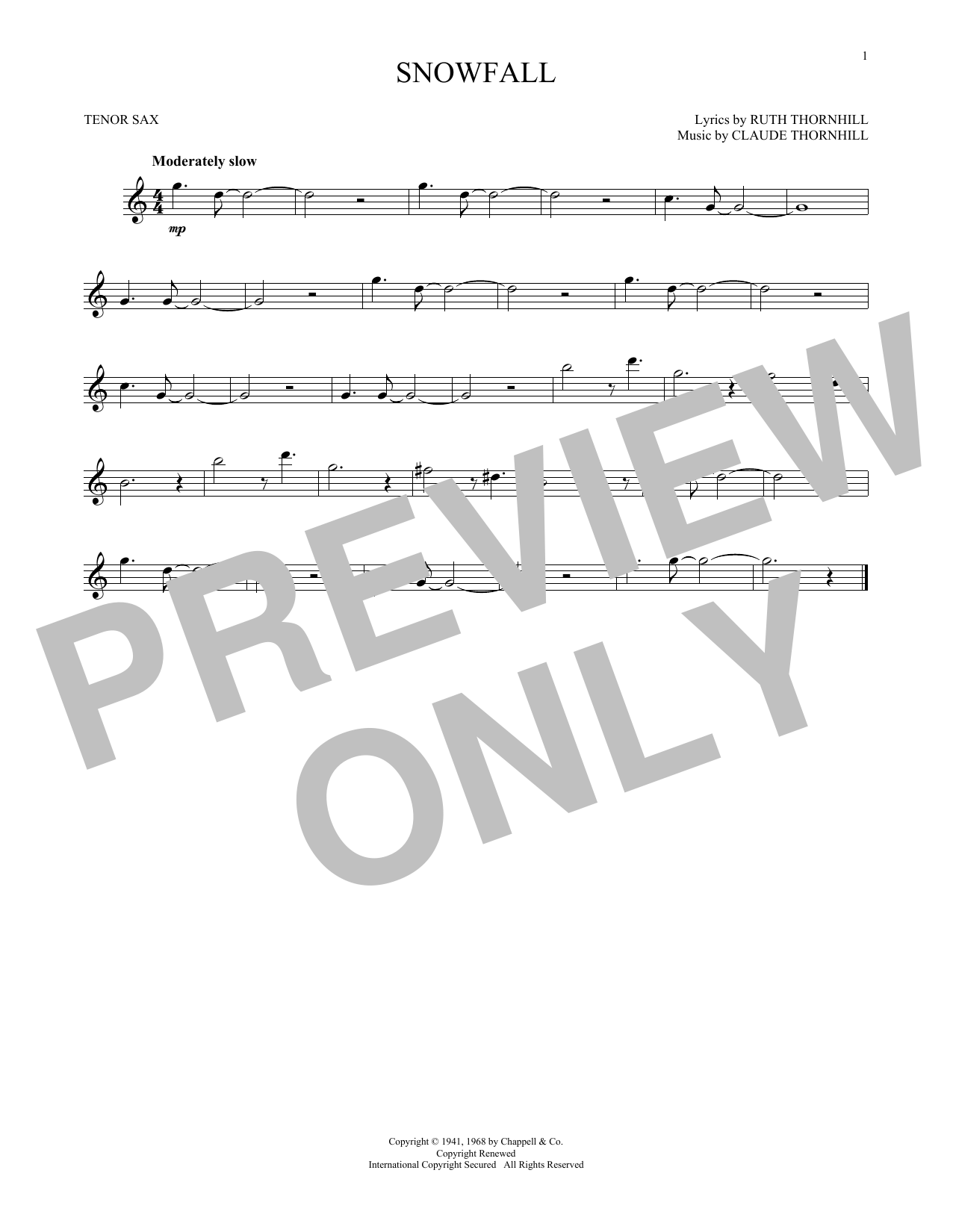Download Claude & Ruth Thornhill Snowfall Sheet Music and learn how to play Alto Saxophone PDF digital score in minutes