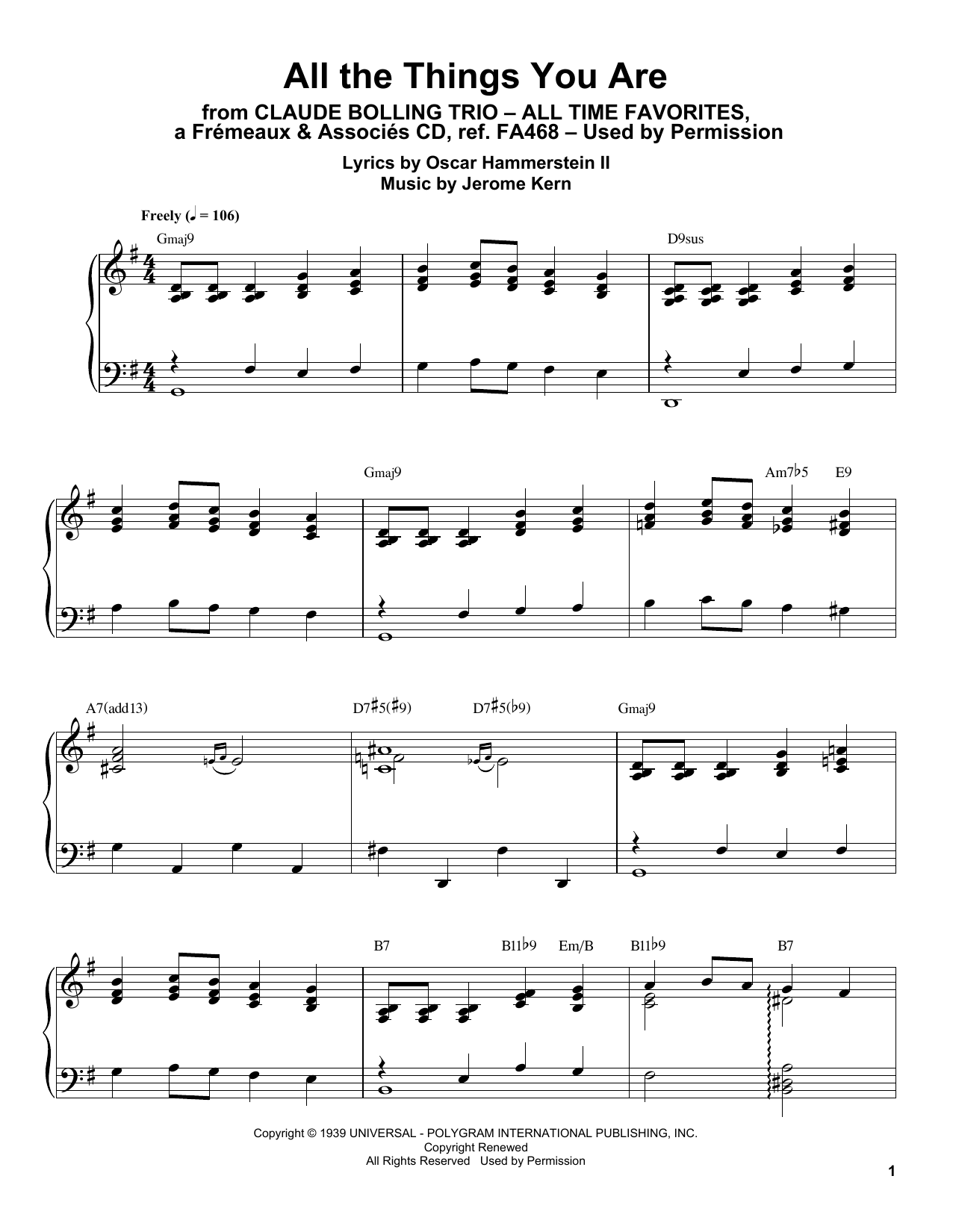 Download Claude Bolling All The Things You Are Sheet Music and learn how to play Piano Transcription PDF digital score in minutes