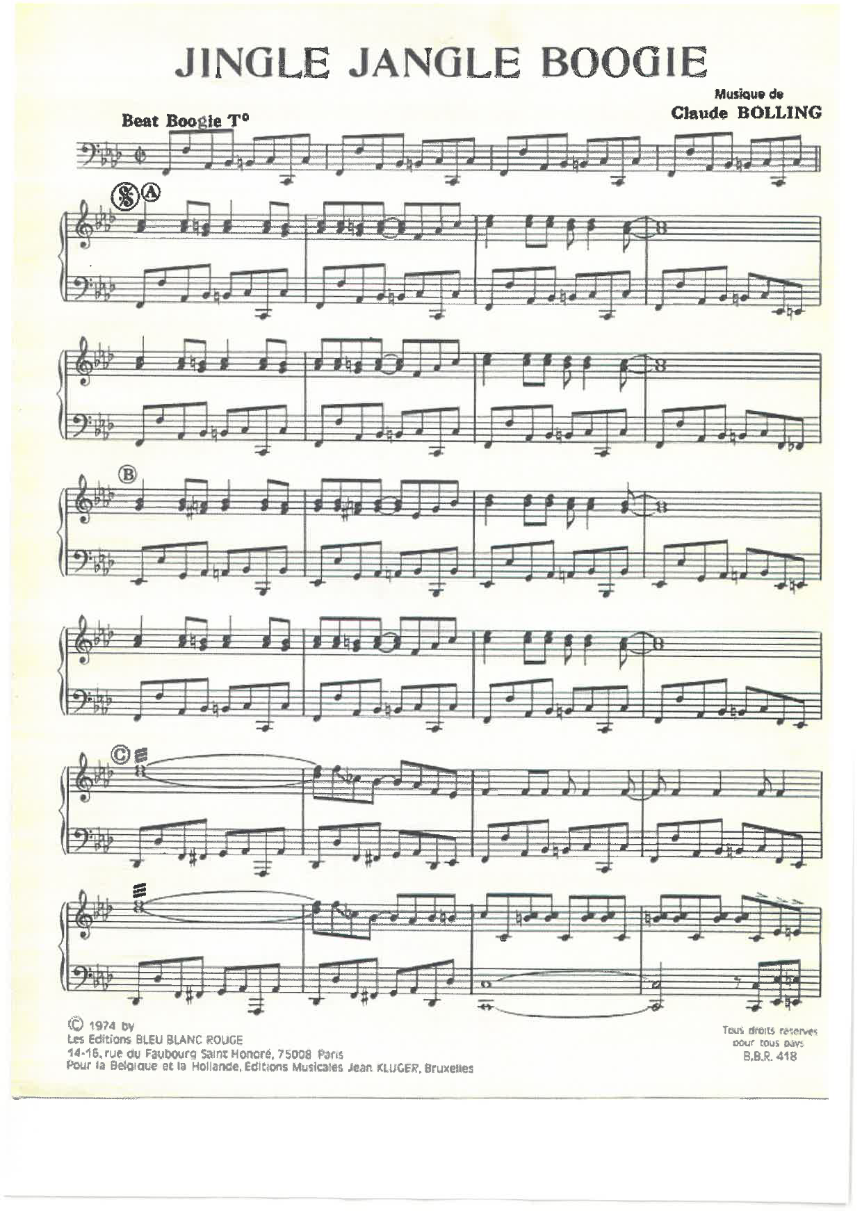 Download Claude Bolling Jingle Jangle Boogie Sheet Music and learn how to play Piano Solo PDF digital score in minutes