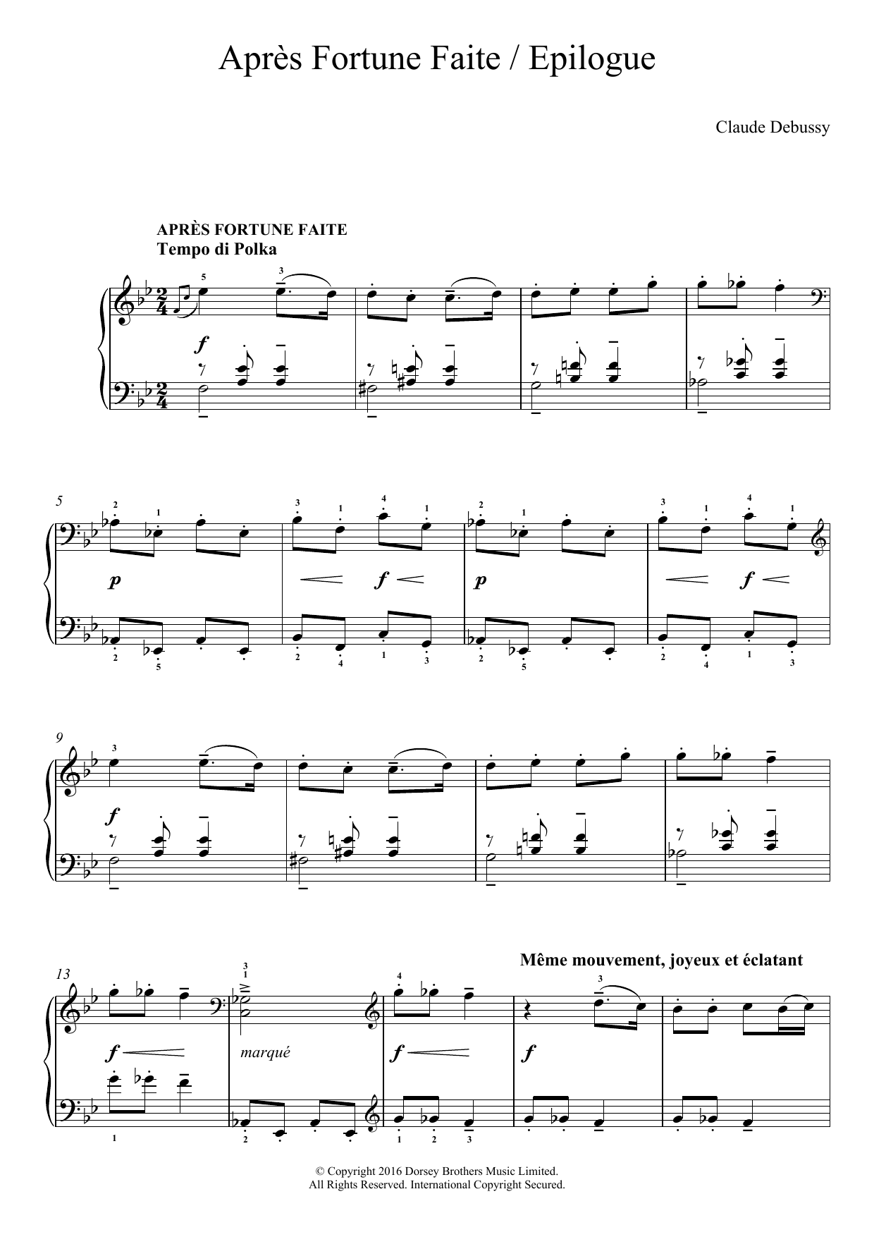 Download Claude Debussy Apres Fortune Faite/ Epilogue Sheet Music and learn how to play Easy Piano PDF digital score in minutes