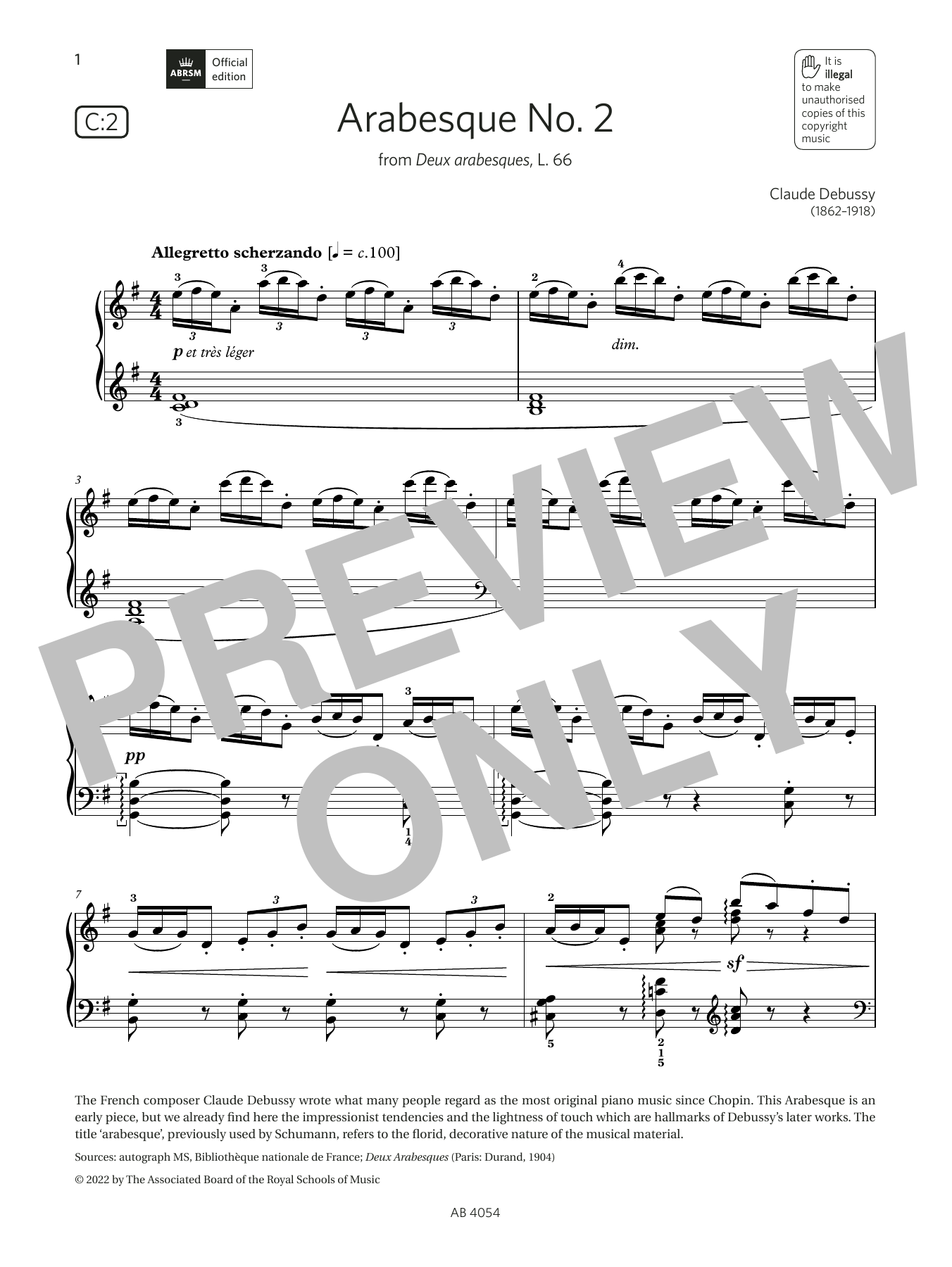 Download Claude Debussy Arabesque No. 2 (Grade 8, list C2, from the ABRSM Piano Syllabus 2023 & 2024) Sheet Music and learn how to play Piano Solo PDF digital score in minutes