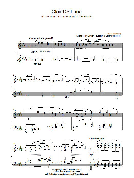 Download Claude Debussy Clair De Lune Sheet Music and learn how to play Piano PDF digital score in minutes