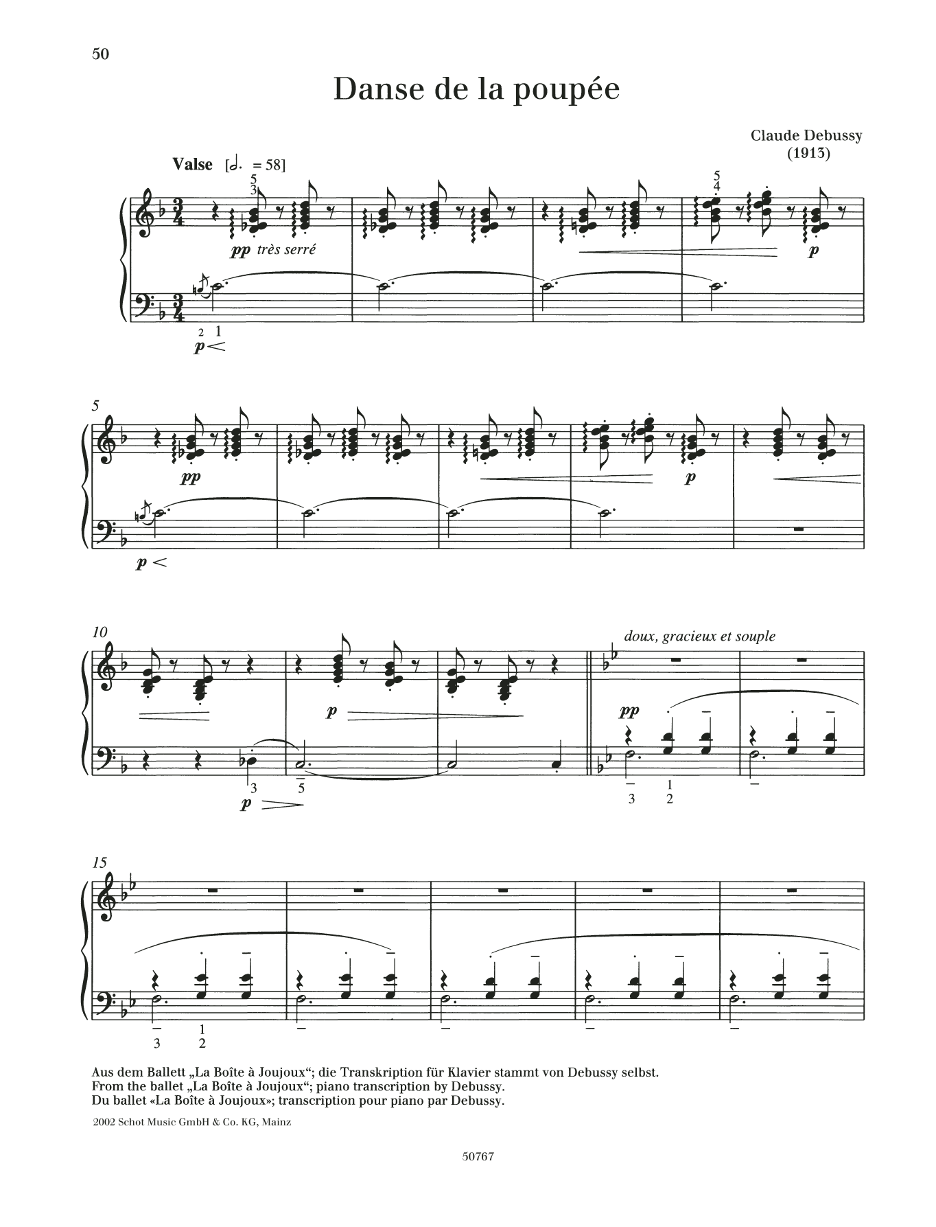 Download Claude Debussy Danse de la poupee Sheet Music and learn how to play Piano Solo PDF digital score in minutes