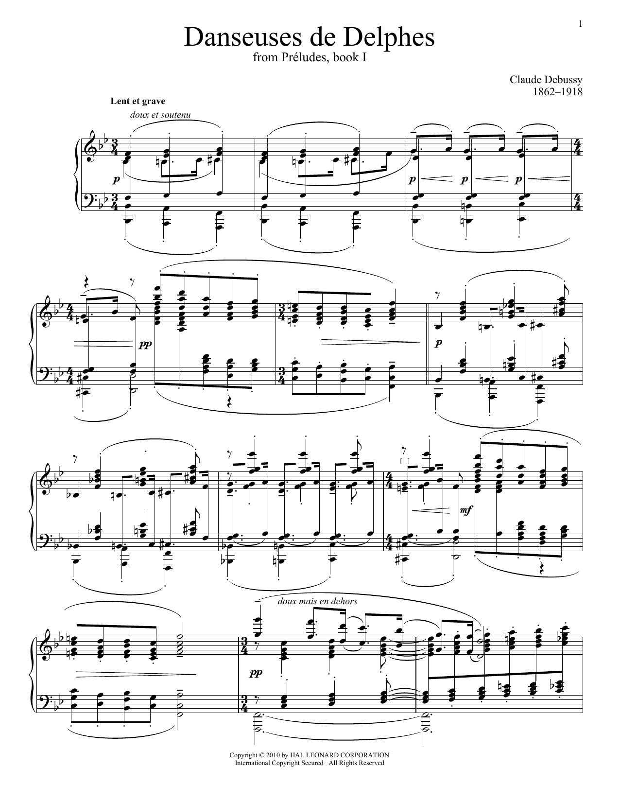 Download Claude Debussy Danseuses De Delphes Sheet Music and learn how to play Piano PDF digital score in minutes