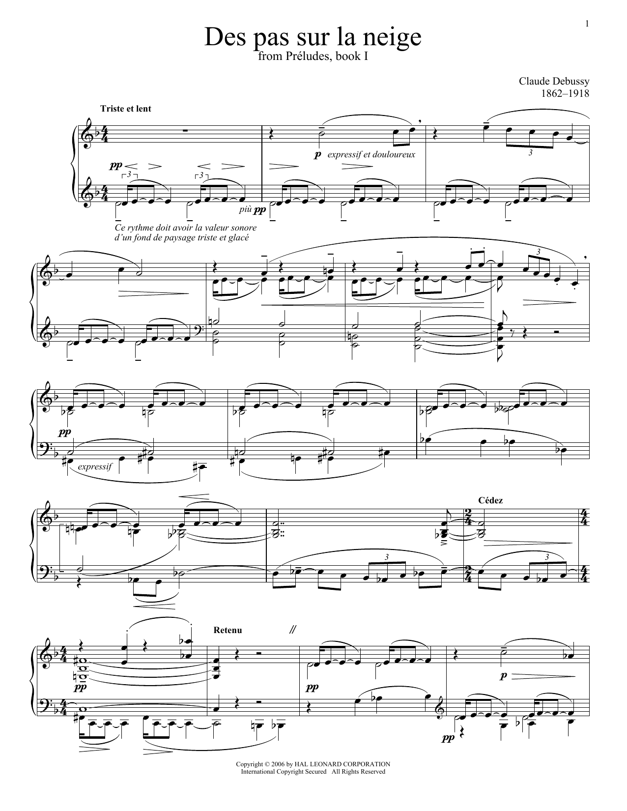 Download Claude Debussy Des Pas Sur La Neige (Footprints In The Snow) Sheet Music and learn how to play Piano PDF digital score in minutes