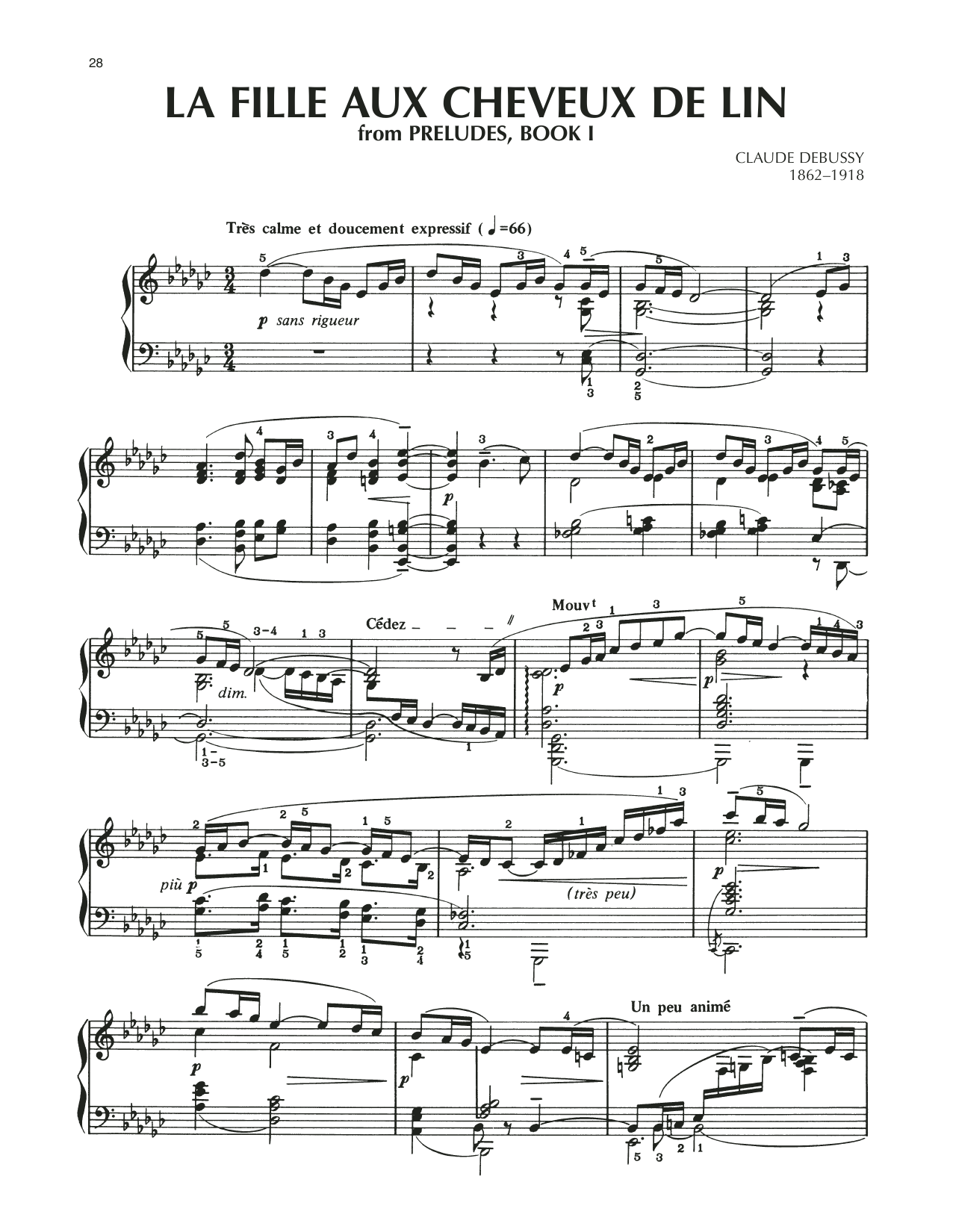 Download Claude Debussy La Fille Aux Cheveux De Lin (The Girl With The Flaxen Hair) Sheet Music and learn how to play Very Easy Piano PDF digital score in minutes