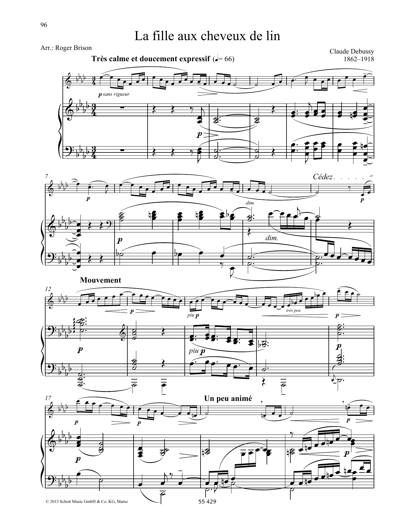 Download Claude Debussy La fille aux chevreux de lin Sheet Music and learn how to play Woodwind Solo PDF digital score in minutes