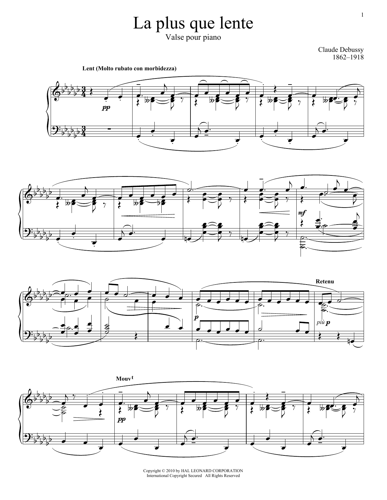 Download Claude Debussy La Plus Que Lente Sheet Music and learn how to play Piano PDF digital score in minutes