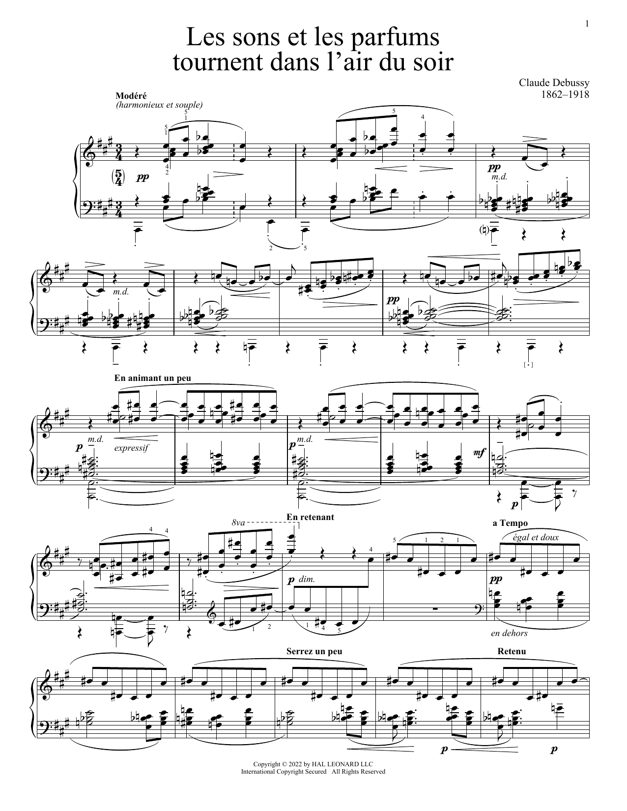 Download Claude Debussy Les Sons Et Les Parfums Tournent Dans L'Air Du Soir Sheet Music and learn how to play Piano Solo PDF digital score in minutes