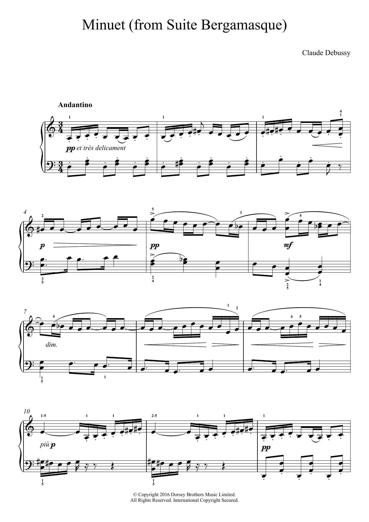 Download Claude Debussy Minuet (From Suite Bergamasque) Sheet Music and learn how to play Easy Piano PDF digital score in minutes