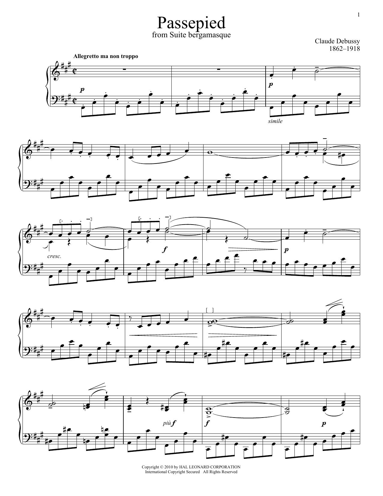 Download Claude Debussy Passepied (Bergamasque) Sheet Music and learn how to play Piano PDF digital score in minutes
