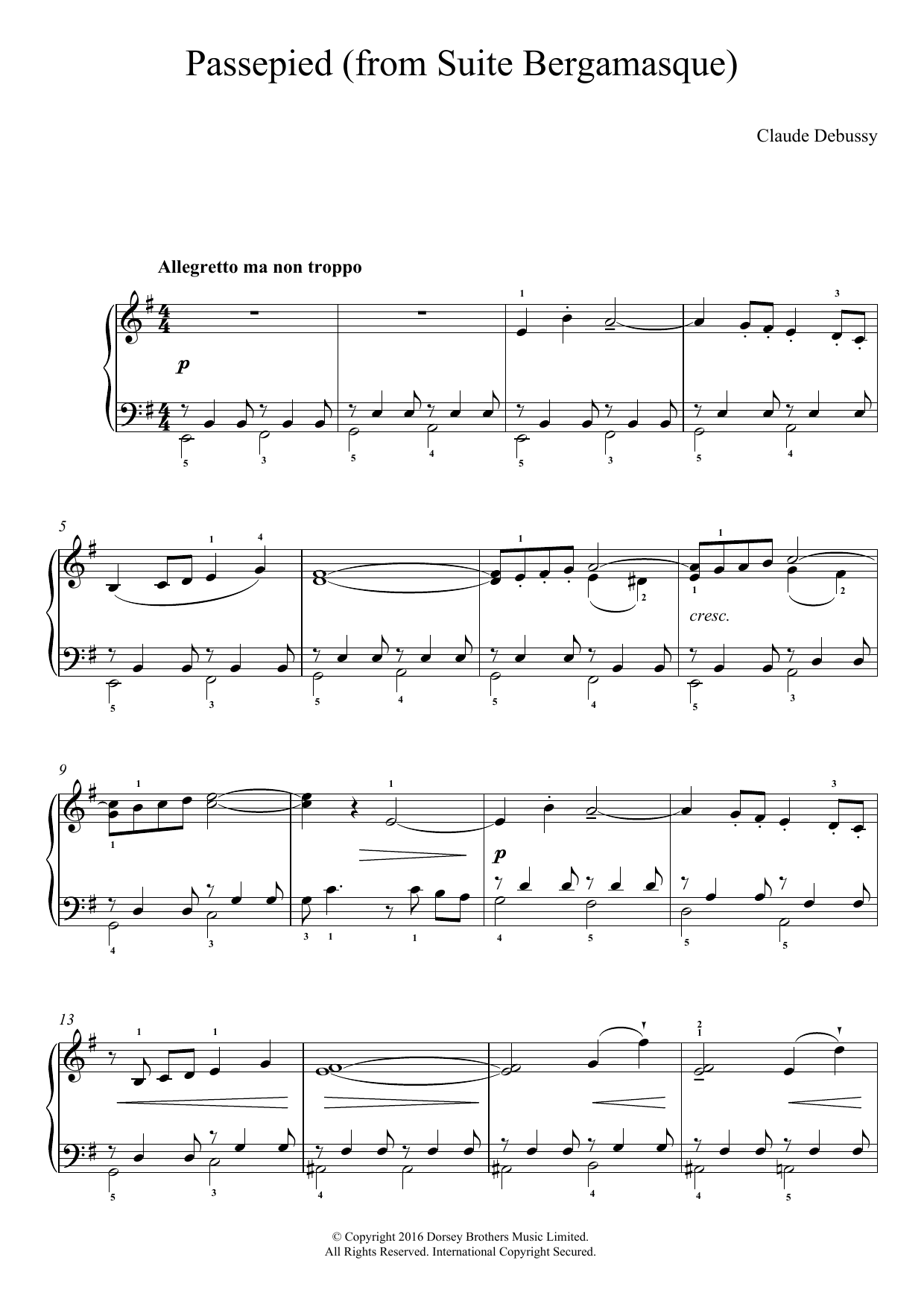 Download Claude Debussy Passepied (From Suite Bergamasque) Sheet Music and learn how to play Easy Piano PDF digital score in minutes