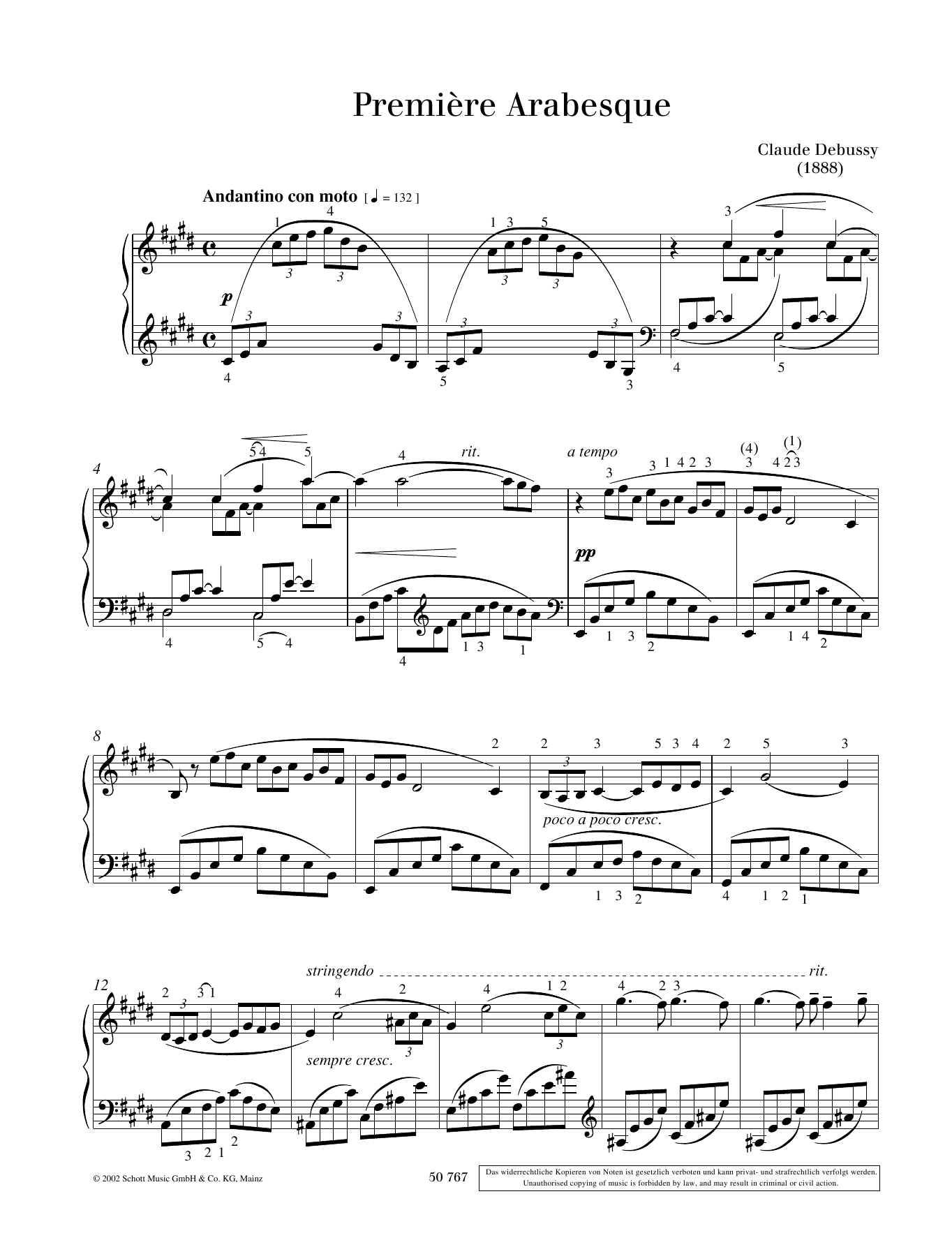 Download Claude Debussy Première Arabesques Sheet Music and learn how to play Piano Solo PDF digital score in minutes