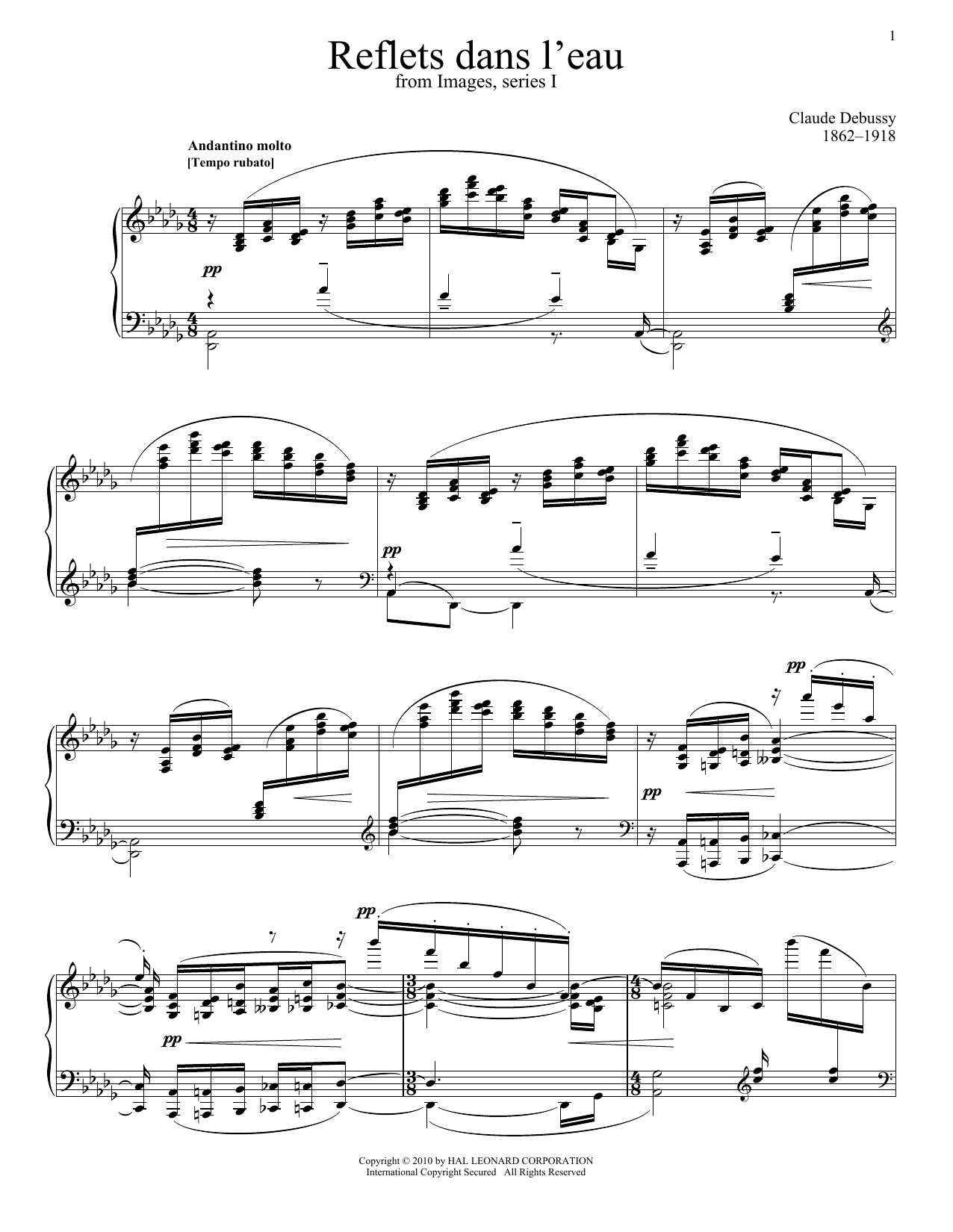 Download Claude Debussy Reflets Dans L'eau Sheet Music and learn how to play Piano PDF digital score in minutes