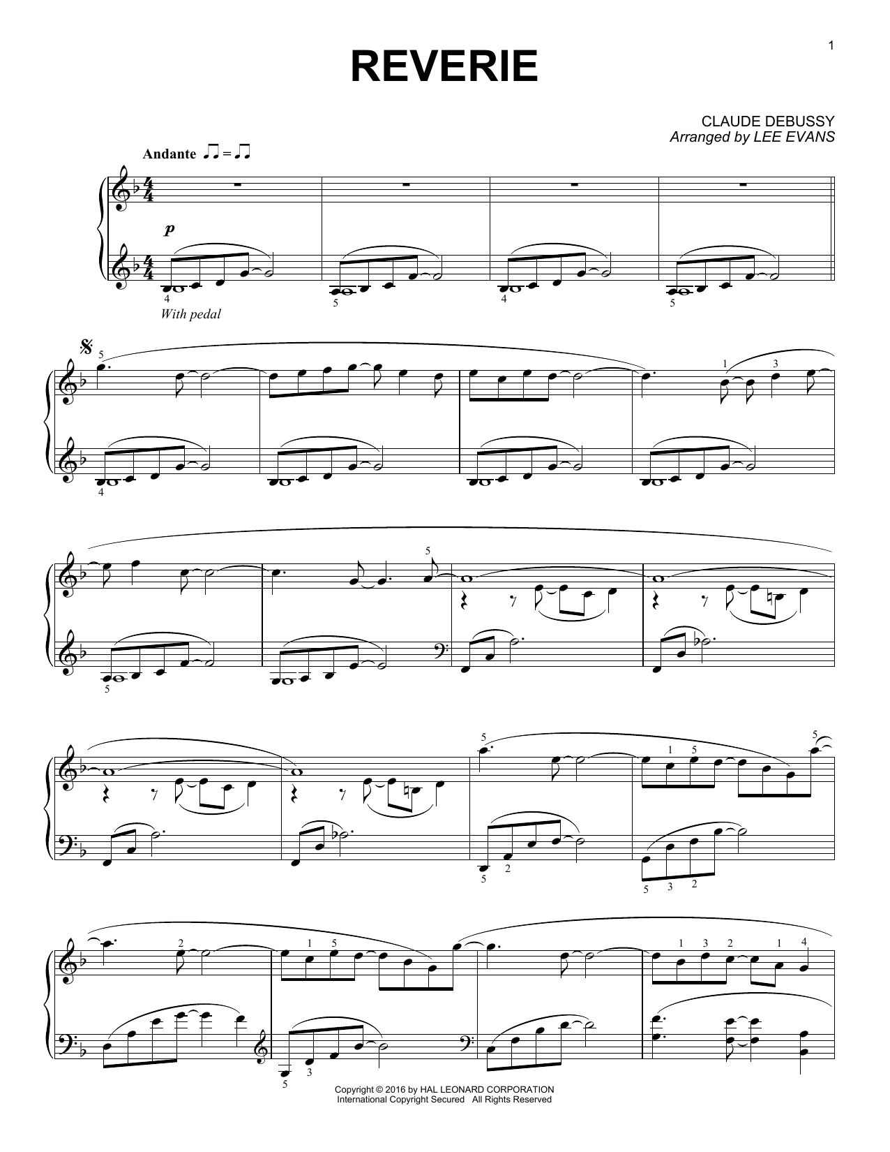 Download Lee Evans Reverie Sheet Music and learn how to play Piano PDF digital score in minutes