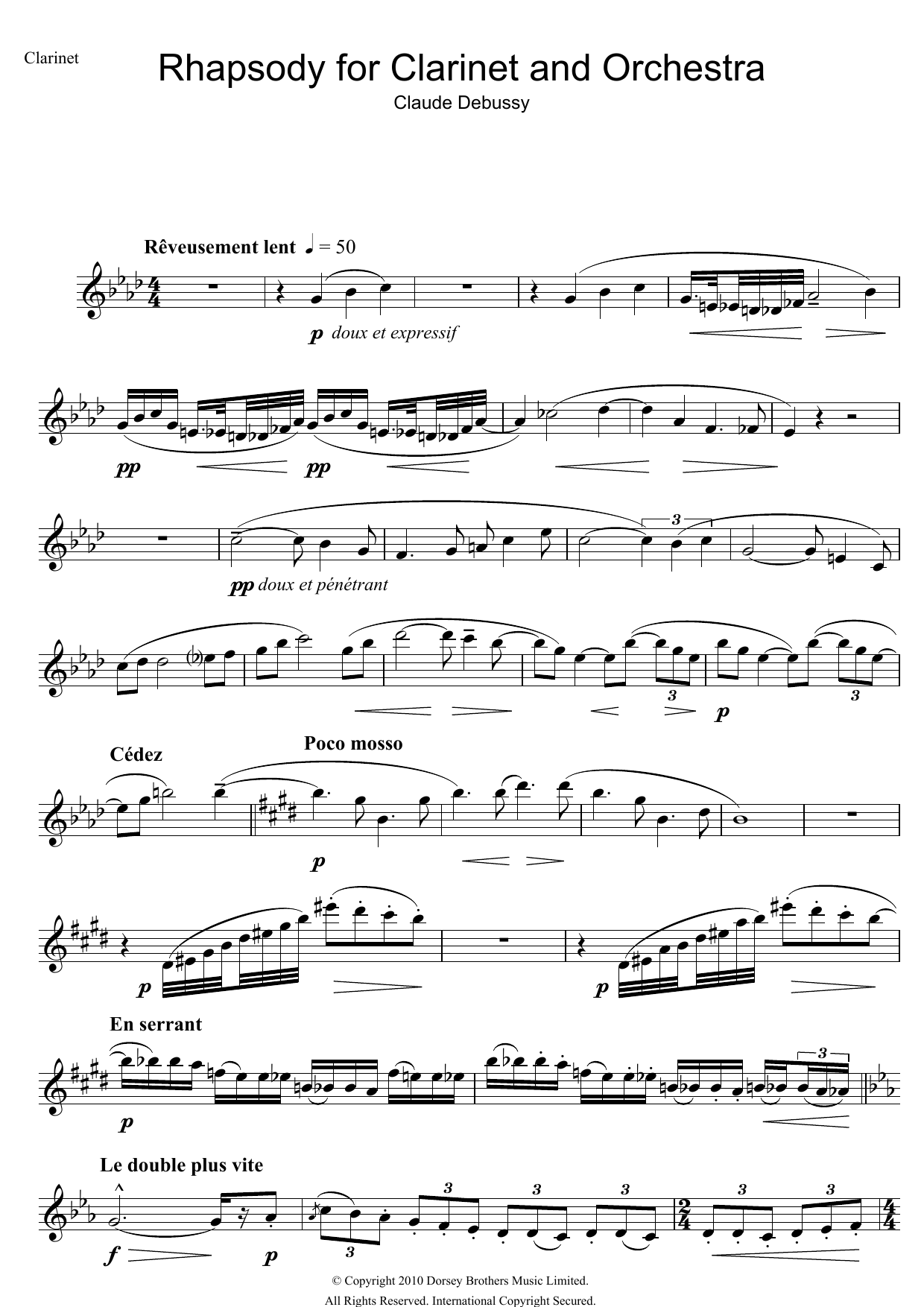 Download Claude Debussy Rhapsody For Clarinet And Orchestra Sheet Music and learn how to play Clarinet PDF digital score in minutes