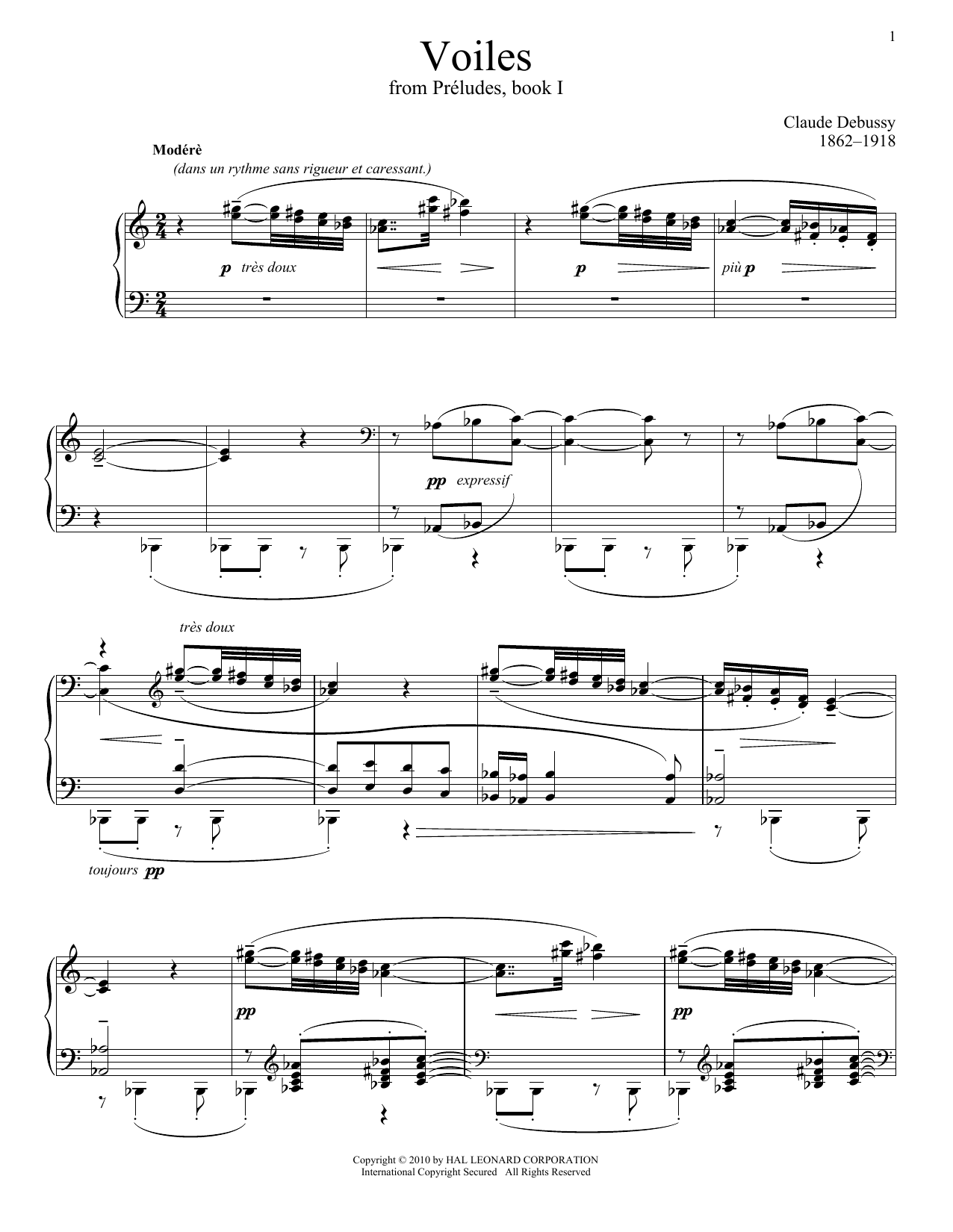 Download Claude Debussy Voiles Sheet Music and learn how to play Piano PDF digital score in minutes