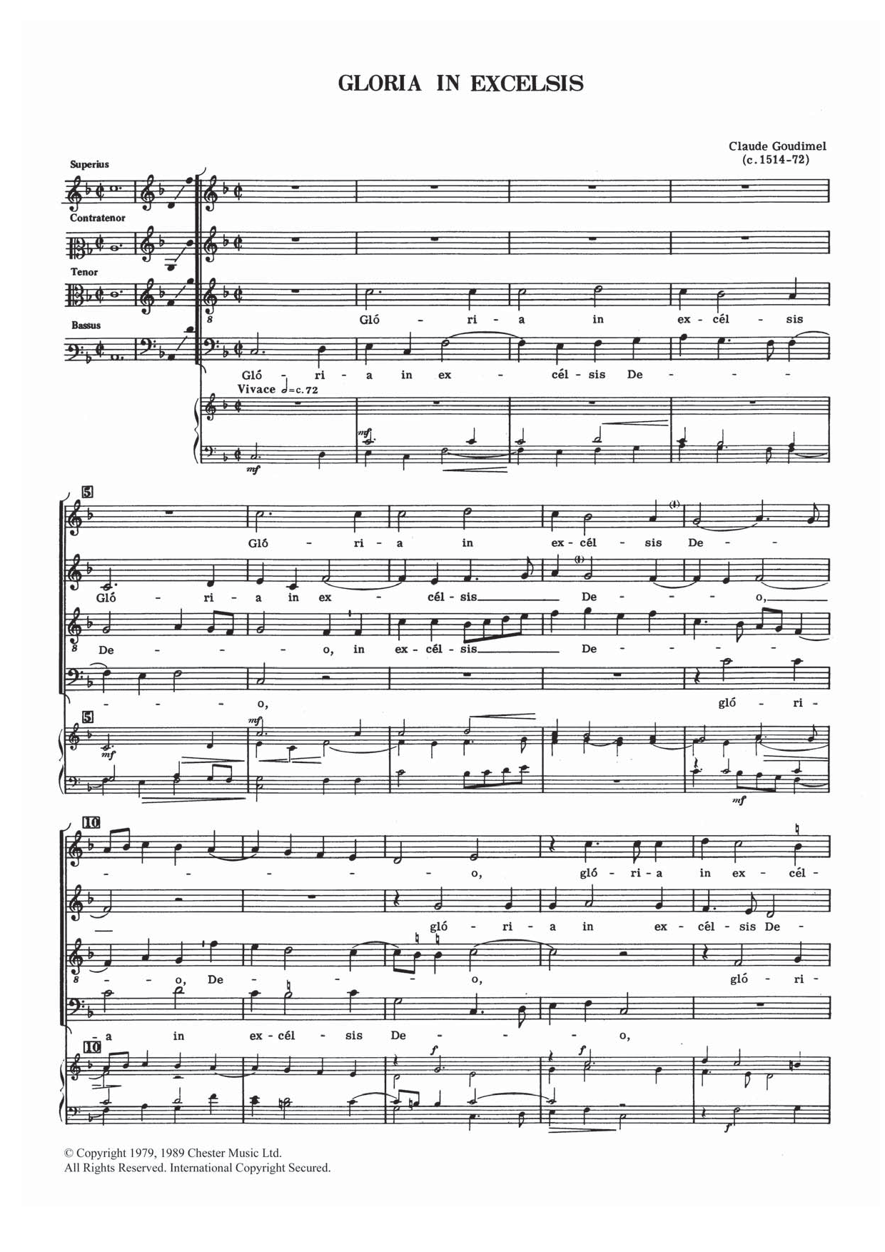Download Claude Goudimel Gloria In Excelsis Sheet Music and learn how to play SATB PDF digital score in minutes