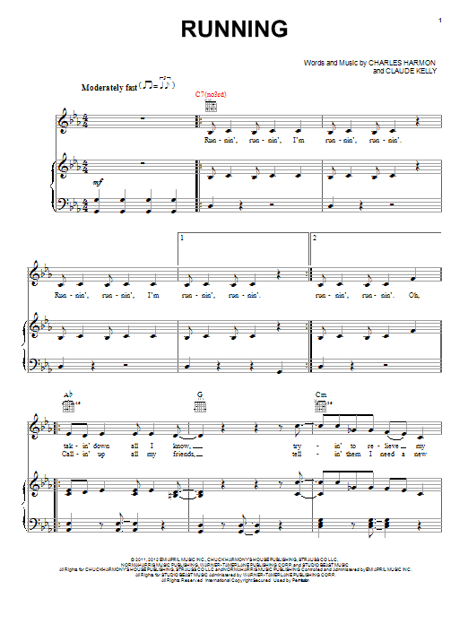 Download Claude Kelly Running/Runnin' Sheet Music and learn how to play Piano, Vocal & Guitar (Right-Hand Melody) PDF digital score in minutes