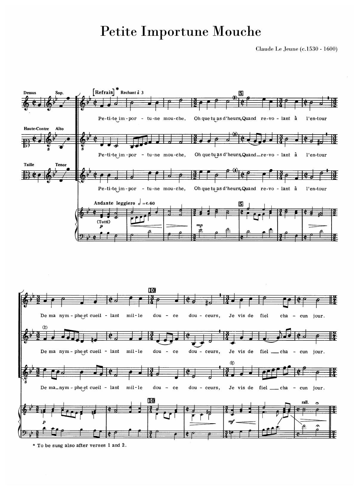 Download Claude Le Jeune Petite Importune Mouche (arr. Anthony Petti) Sheet Music and learn how to play SAT Choir PDF digital score in minutes