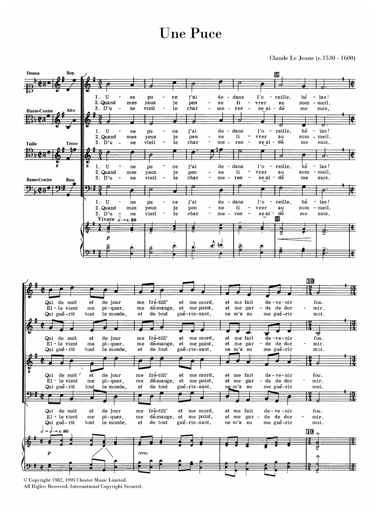 Download Claude Le Jeune Une Puce (arr. Anthony Petti) Sheet Music and learn how to play SATB Choir PDF digital score in minutes