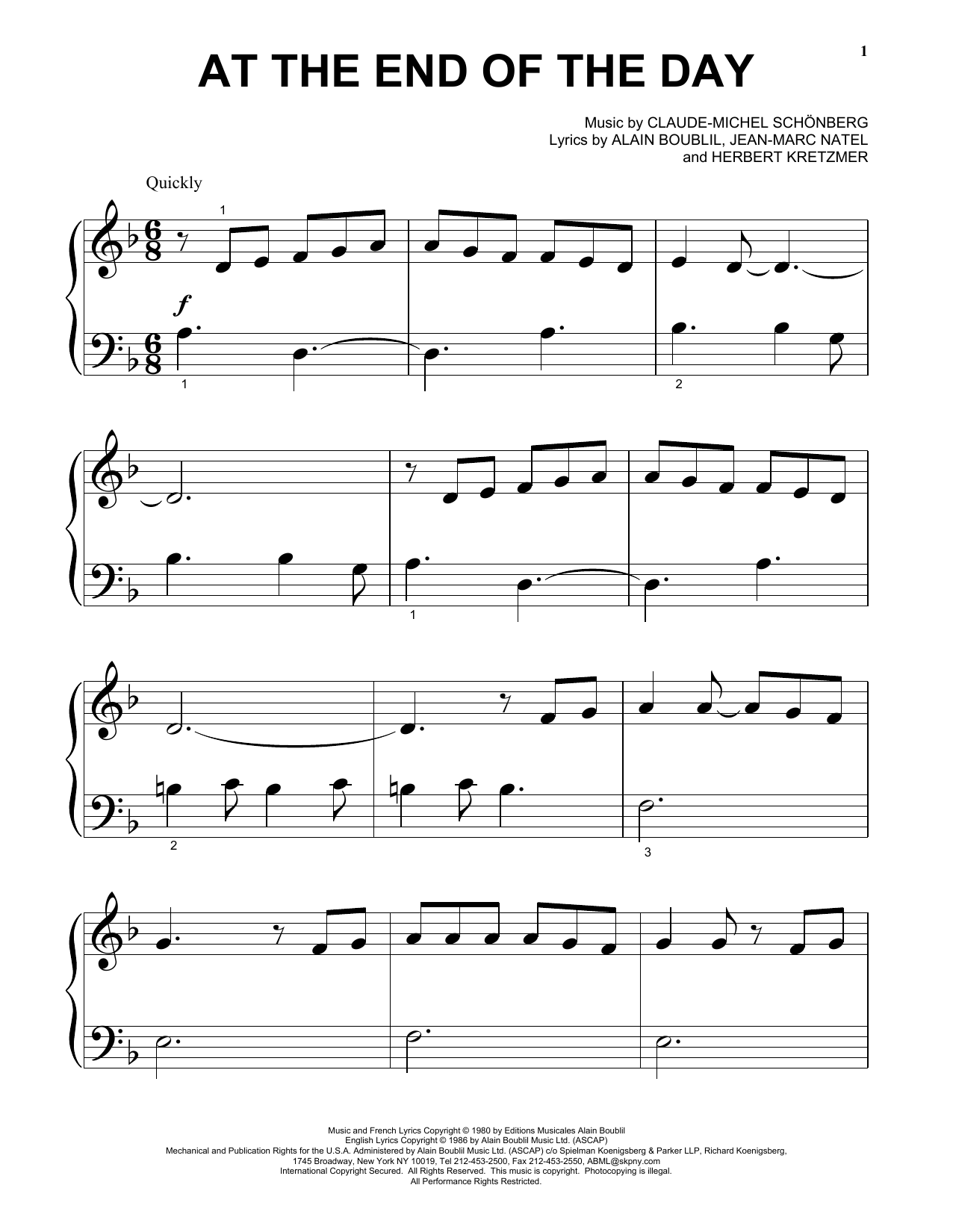 Download Claude-Michel Schönberg At The End Of The Day Sheet Music and learn how to play Flute Solo PDF digital score in minutes