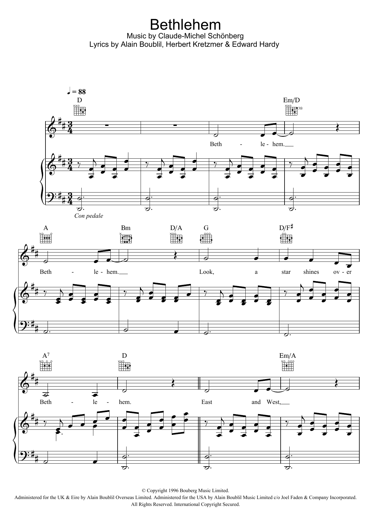 Download Boublil and Schonberg Bethlehem Sheet Music and learn how to play Piano, Vocal & Guitar PDF digital score in minutes