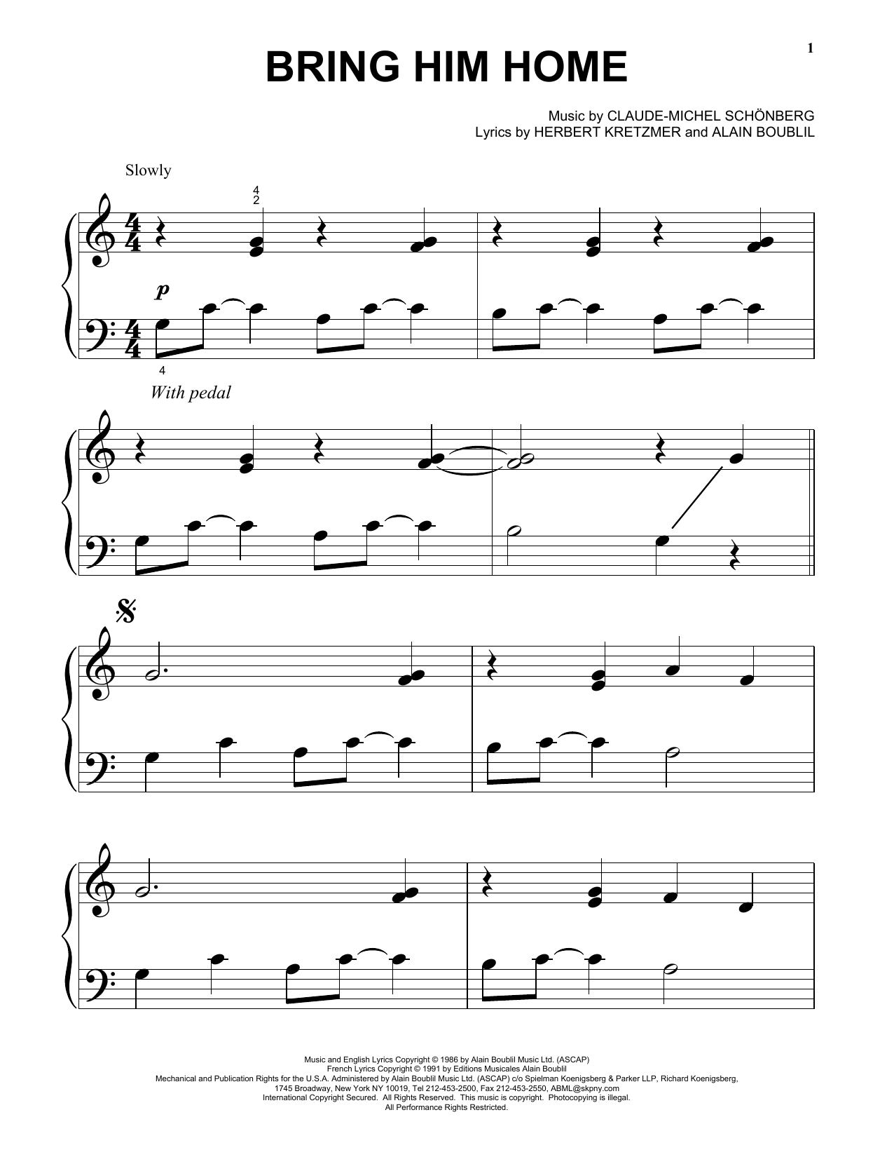 Download Claude-Michel Schonberg Bring Him Home Sheet Music and learn how to play Trumpet PDF digital score in minutes