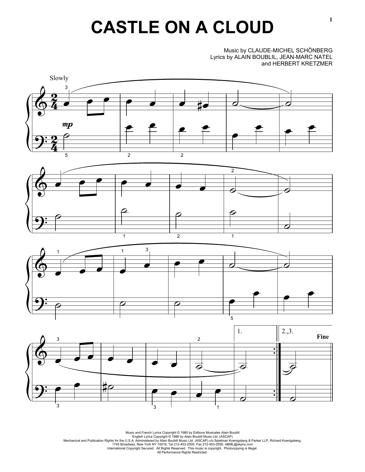 Download Claude-Michel Schonberg Castle On A Cloud Sheet Music and learn how to play Melody Line, Lyrics & Chords PDF digital score in minutes