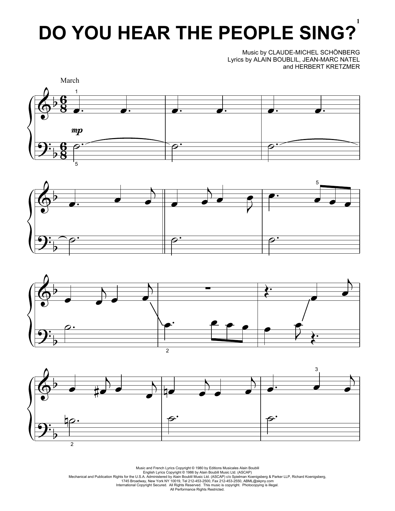 Download Boublil and Schonberg Do You Hear The People Sing? Sheet Music and learn how to play Piano (Big Notes) PDF digital score in minutes