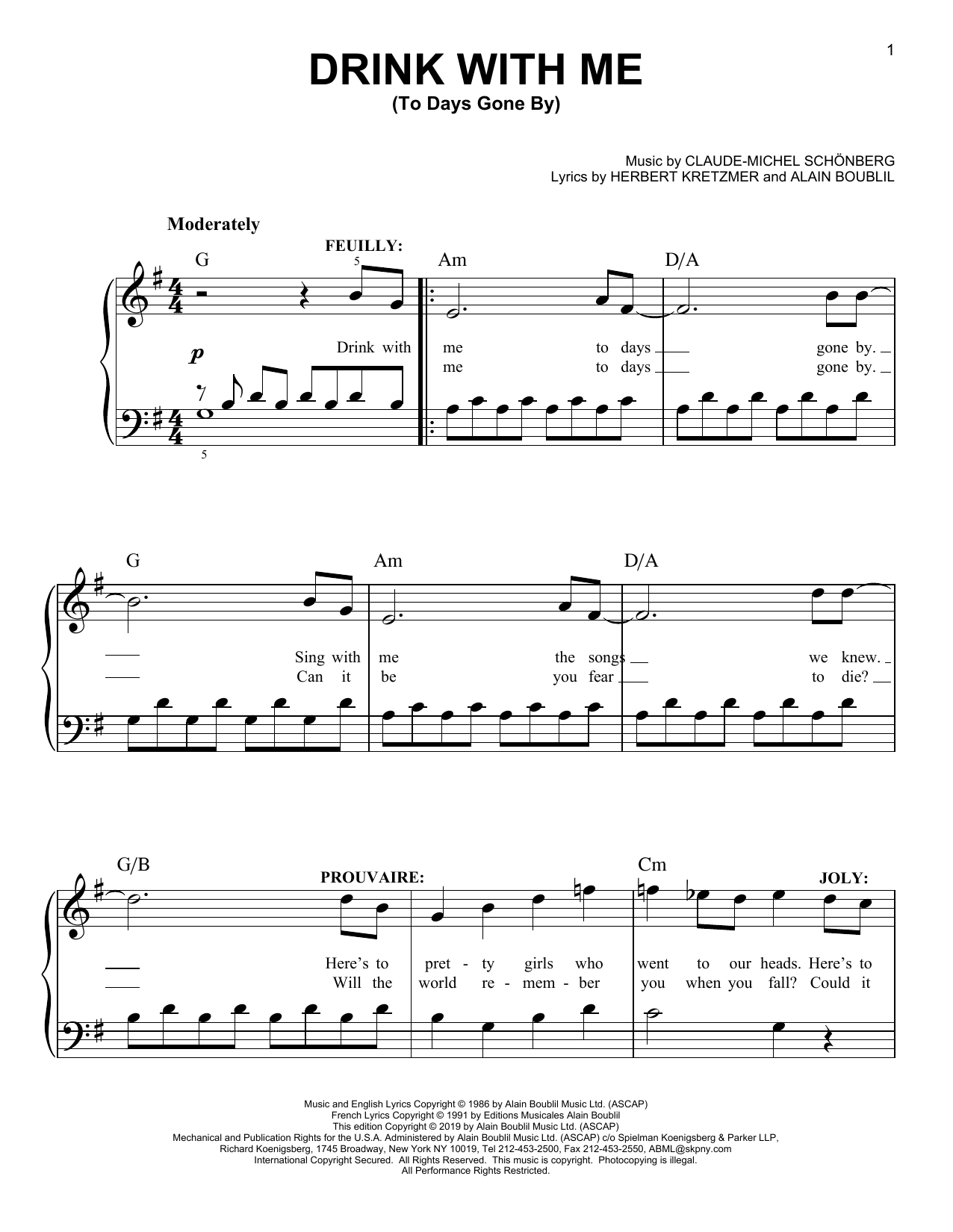 Download Boublil and Schonberg Drink With Me (To Days Gone By) Sheet Music and learn how to play Ukulele PDF digital score in minutes
