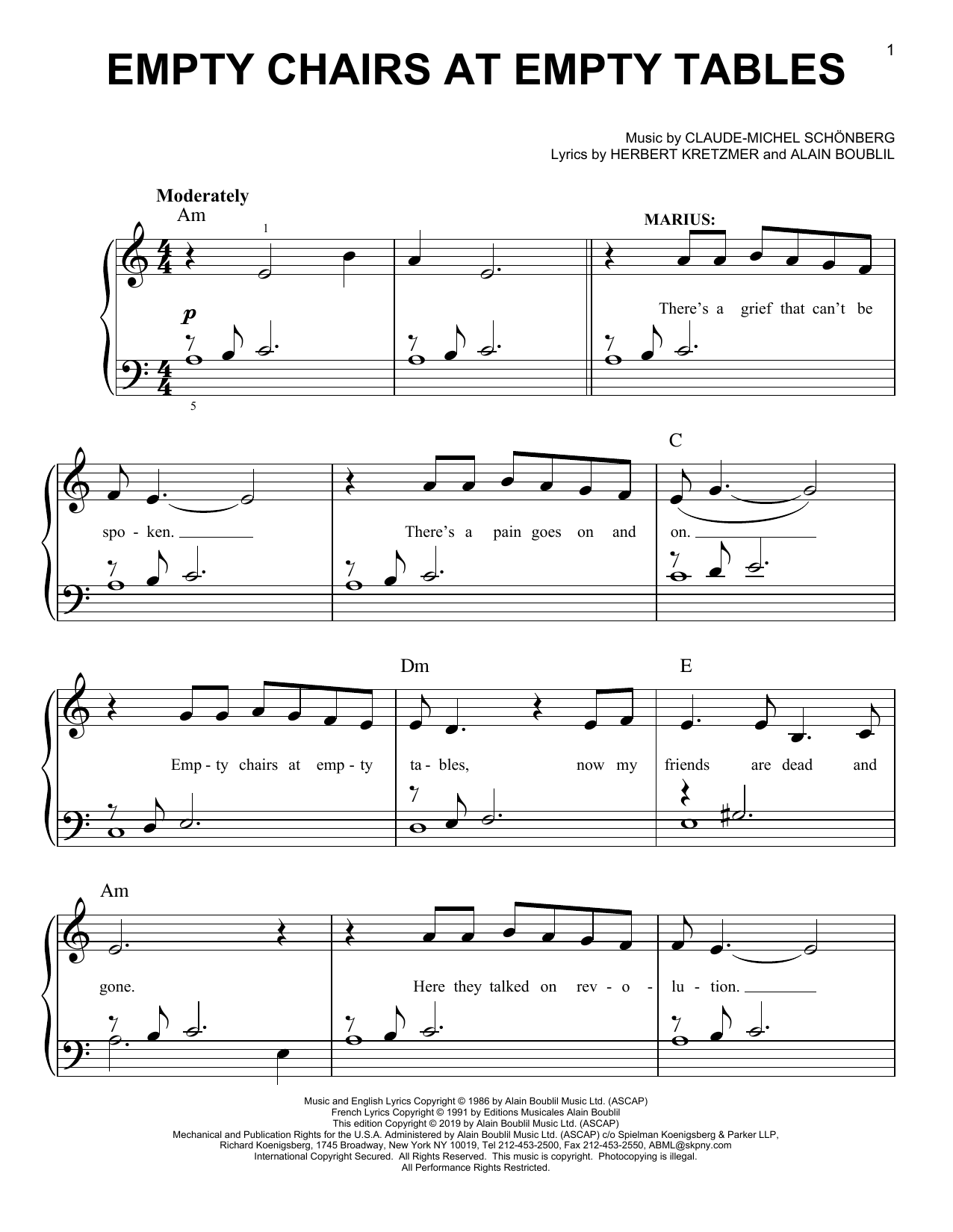 Download Boublil and Schonberg Empty Chairs At Empty Tables Sheet Music and learn how to play Ukulele PDF digital score in minutes