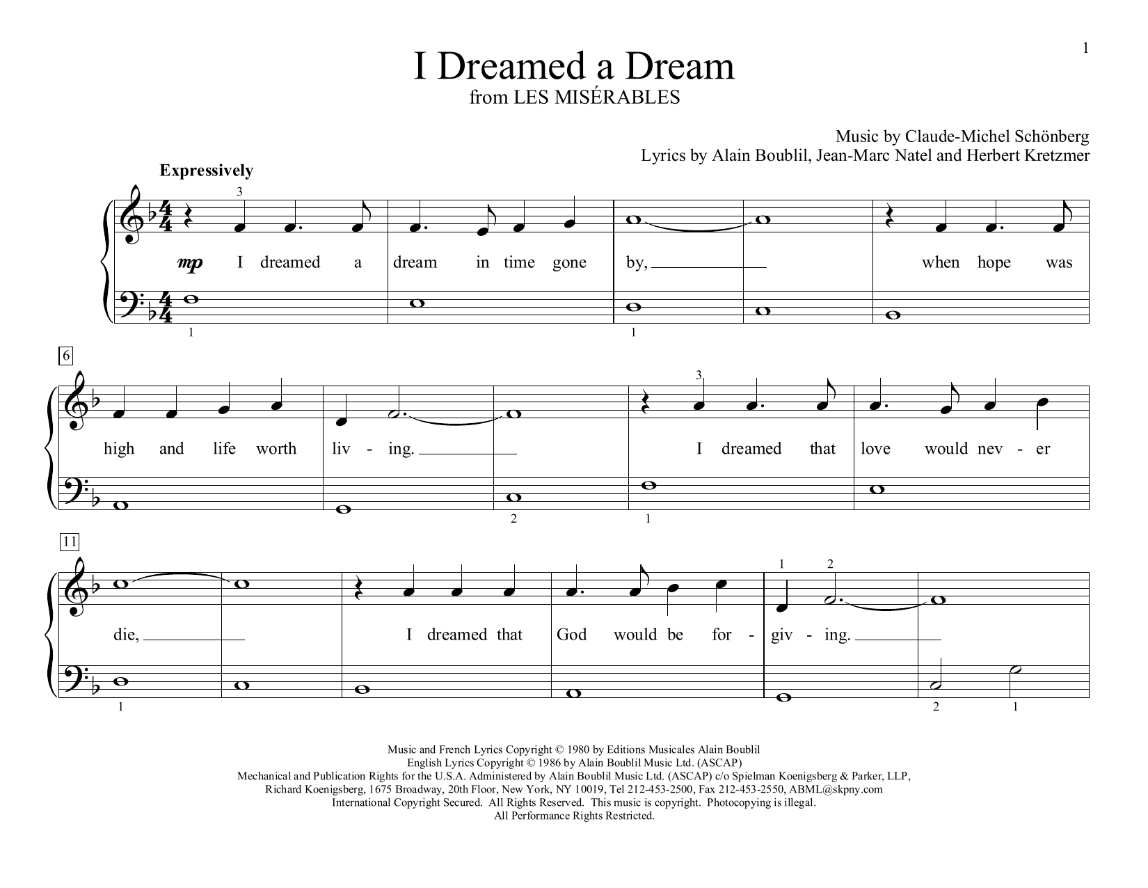 Download Claude-Michel Schönberg I Dreamed A Dream (from Les Miserables) (arr. Christopher Hussey) Sheet Music and learn how to play Educational Piano PDF digital score in minutes