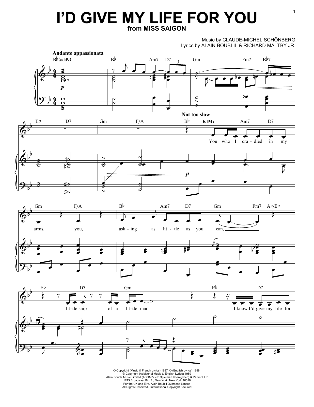 Download Claude-Michel Schonberg I'd Give My Life For You Sheet Music and learn how to play Voice PDF digital score in minutes