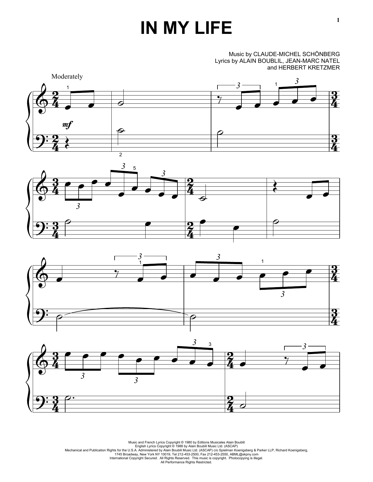 Download Claude-Michel Schonberg In My Life Sheet Music and learn how to play Voice PDF digital score in minutes