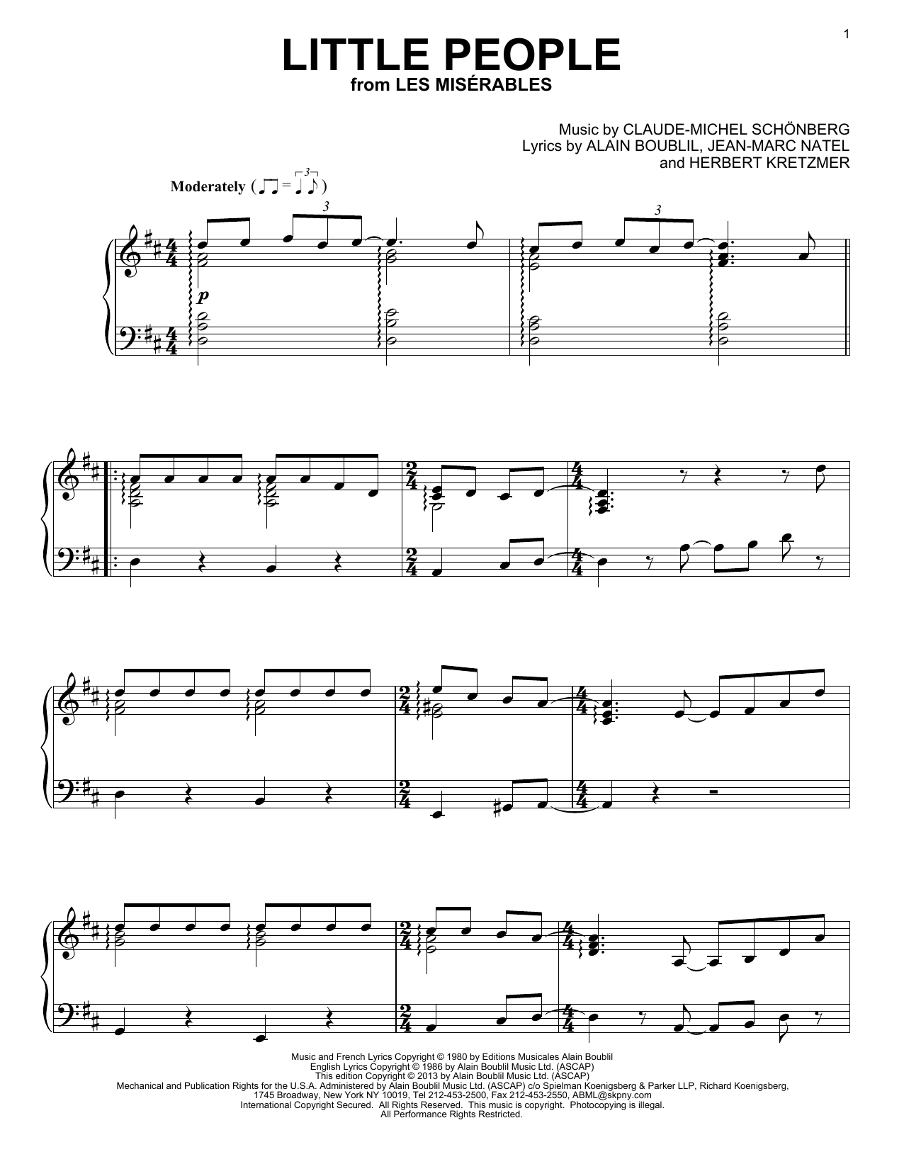 Download Boublil and Schonberg Little People Sheet Music and learn how to play Piano PDF digital score in minutes