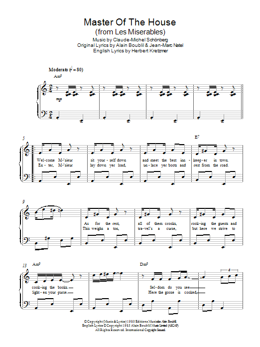 Download Claude-Michel Schonberg Master Of The House (from Les Miserables) Sheet Music and learn how to play Easy Piano PDF digital score in minutes