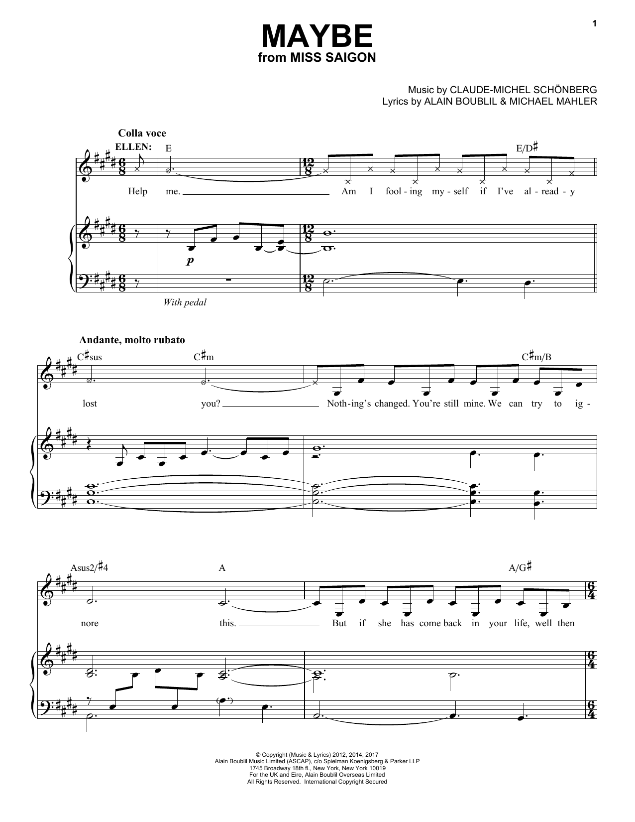 Download Claude-Michel Schonberg Maybe Sheet Music and learn how to play Piano & Vocal PDF digital score in minutes