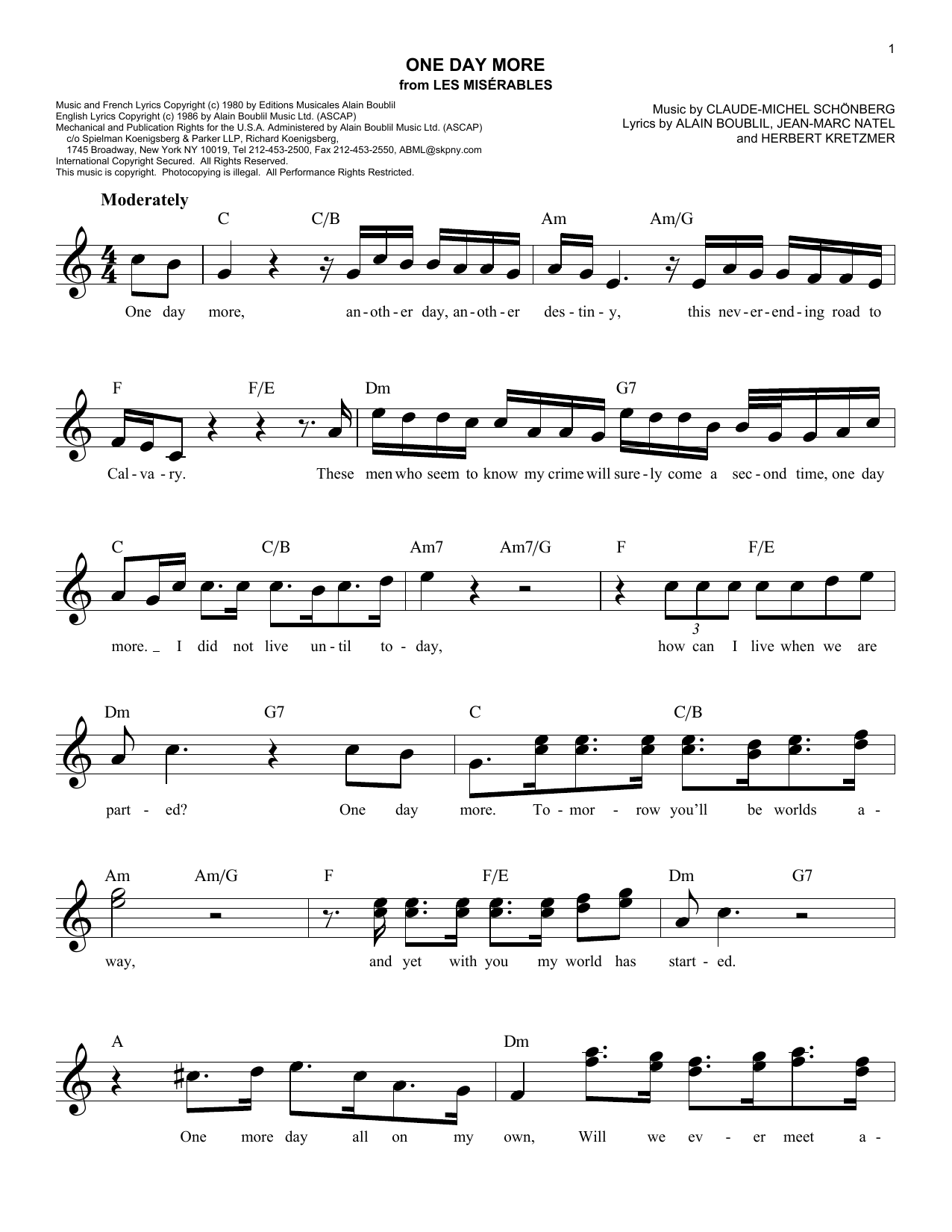 Download Claude-Michel Schonberg One Day More (from Les Miserables) Sheet Music and learn how to play Lead Sheet / Fake Book PDF digital score in minutes