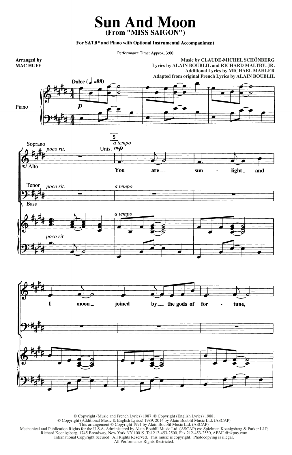 Download Claude-Michel Schönberg Sun And Moon (from Miss Saigon) (arr. Mac Huff) Sheet Music and learn how to play SATB Choir PDF digital score in minutes