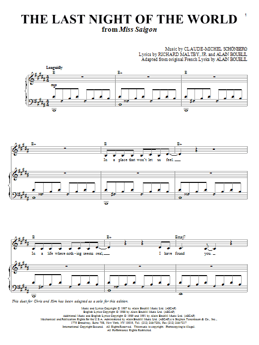 Download Boublil and Schonberg The Last Night Of The World (from Miss Saigon) Sheet Music and learn how to play Flute PDF digital score in minutes