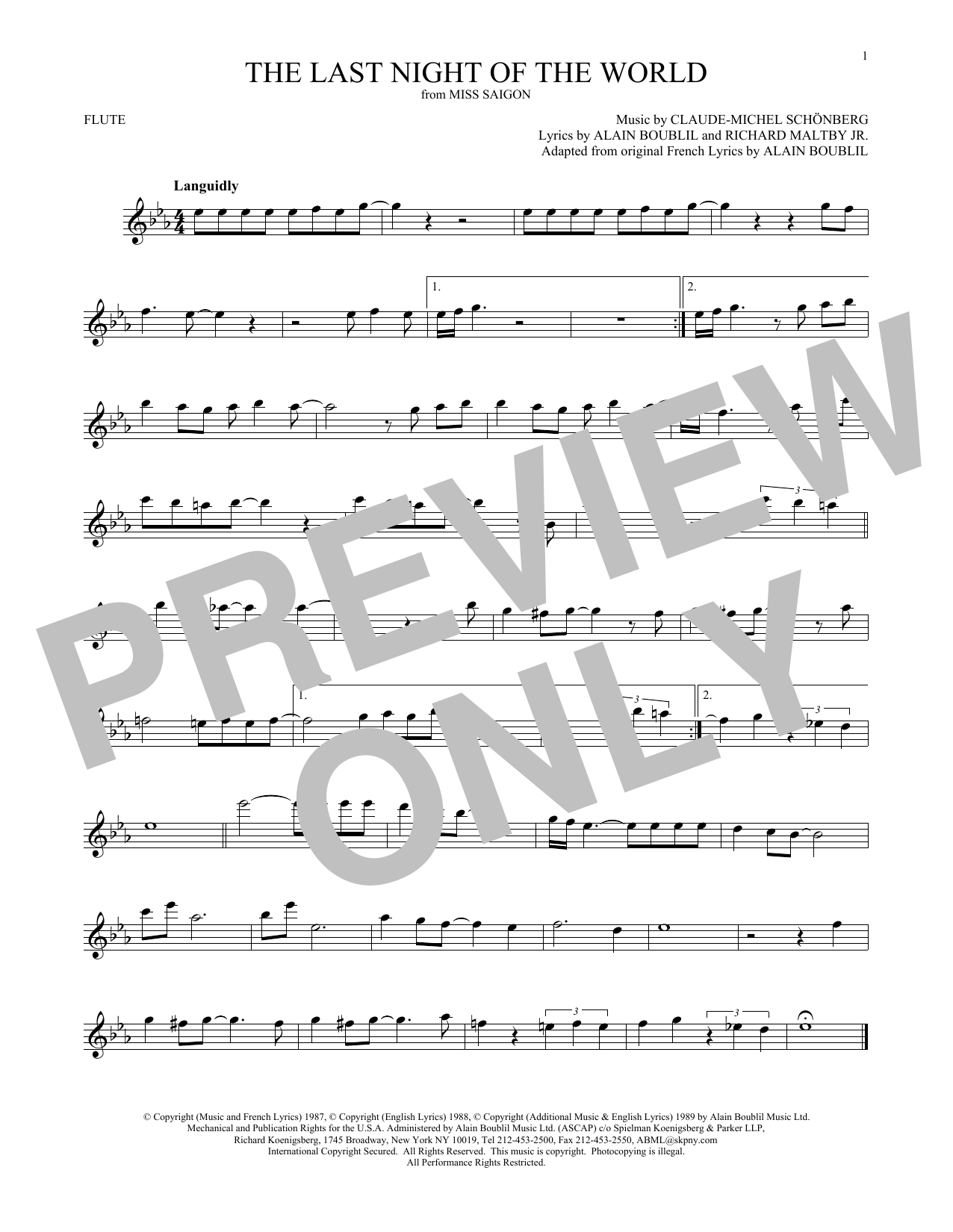 Download Claude-Michel Schonberg The Last Night Of The World Sheet Music and learn how to play Cello PDF digital score in minutes