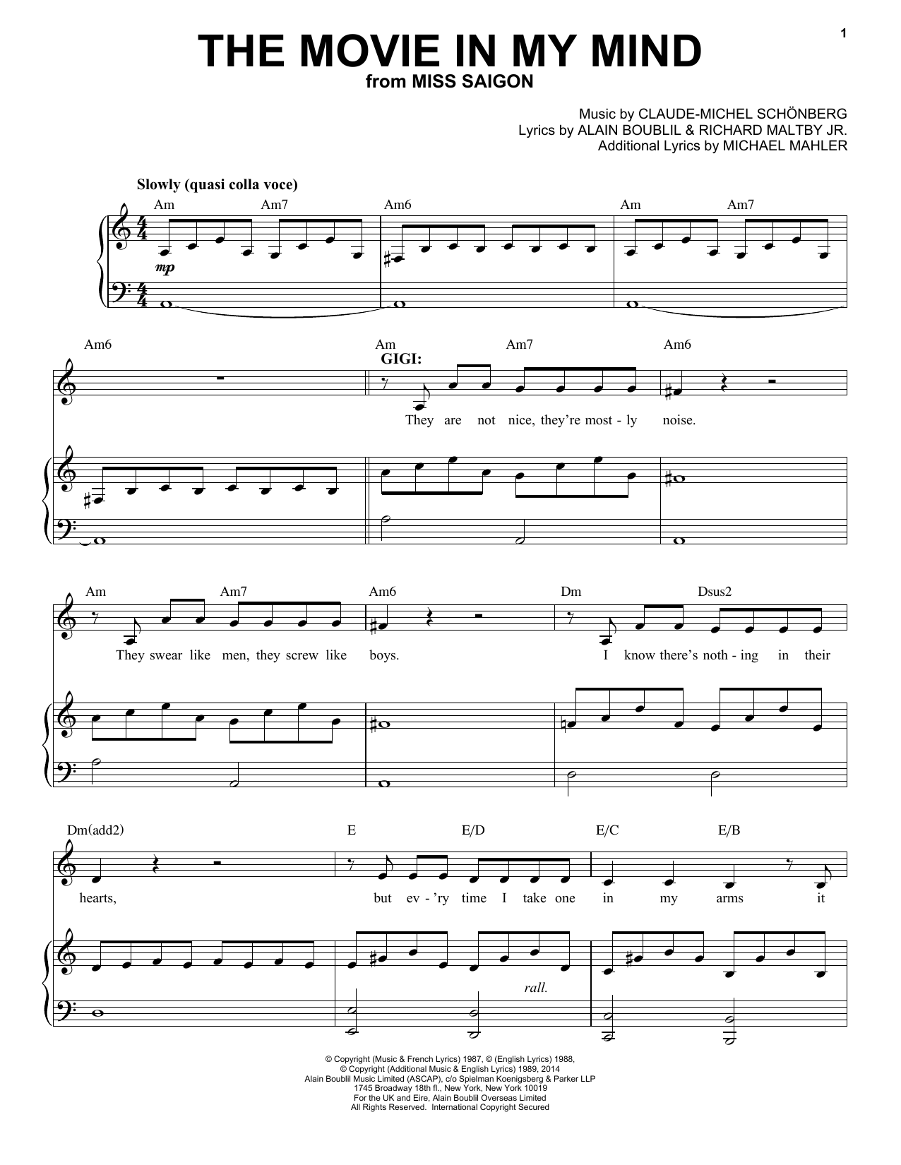 Download Claude-Michel Schonberg The Movie In My Mind Sheet Music and learn how to play Piano & Vocal PDF digital score in minutes