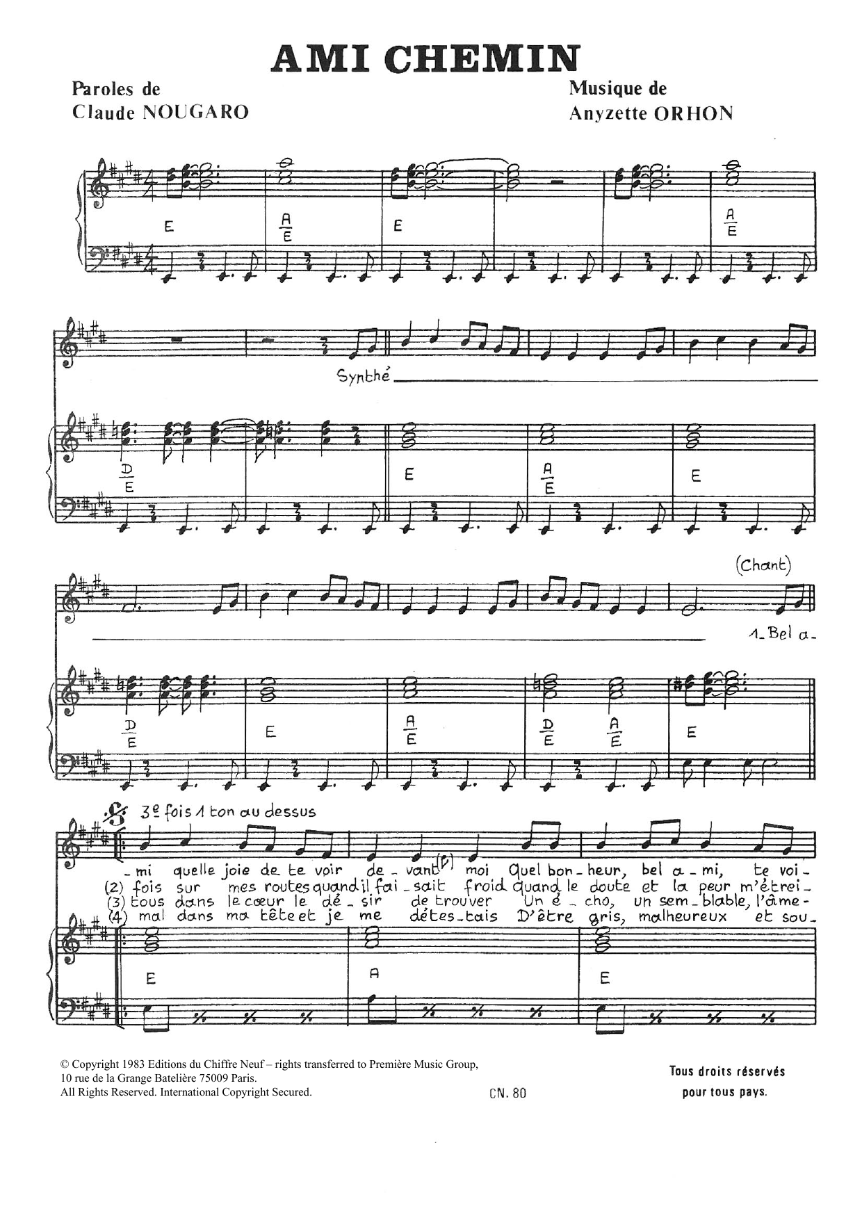 Download Claude Nougaro Ami Chemin Sheet Music and learn how to play Piano & Vocal PDF digital score in minutes
