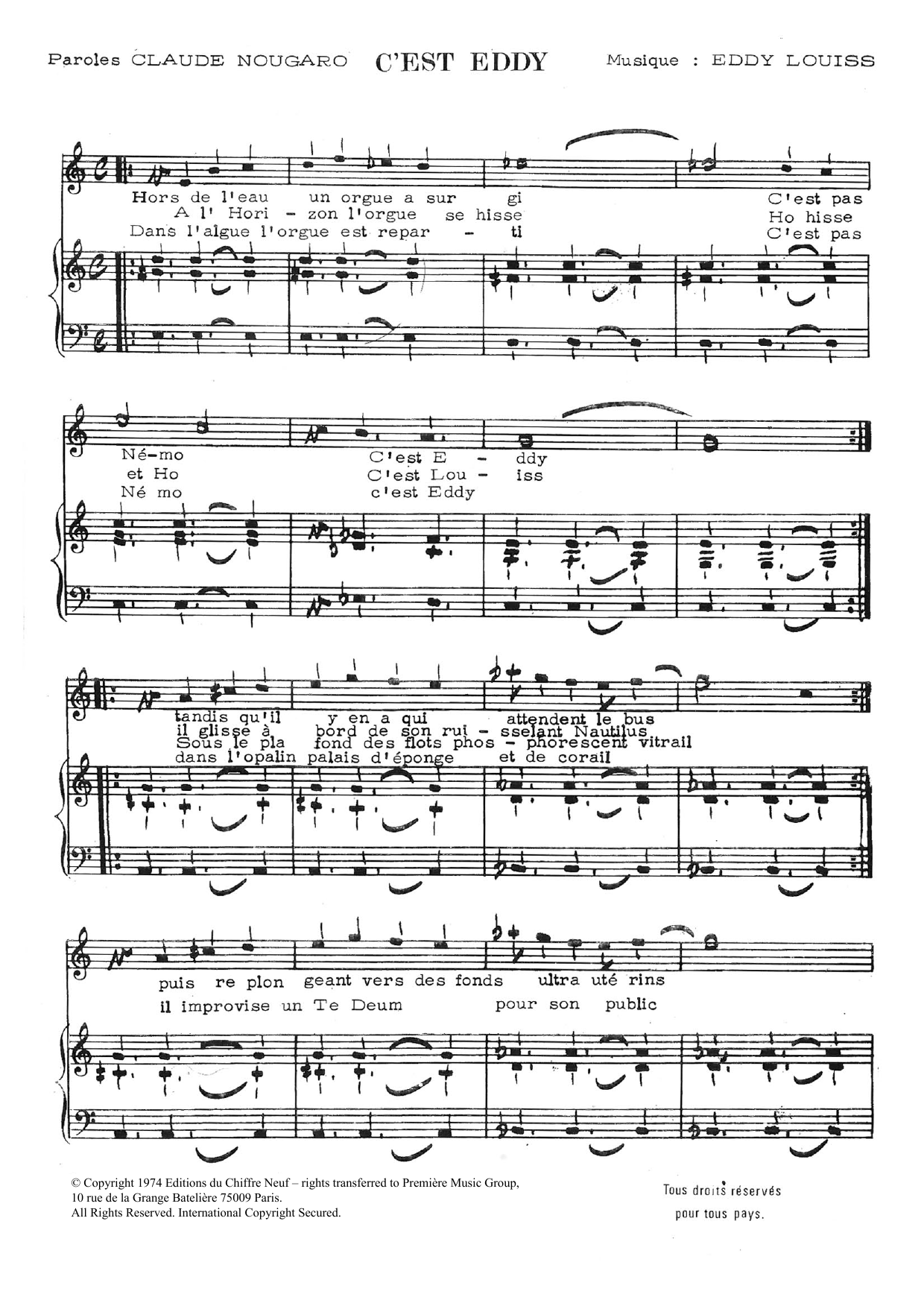 Download Claude Nougaro C'est Eddy Sheet Music and learn how to play Piano & Vocal PDF digital score in minutes