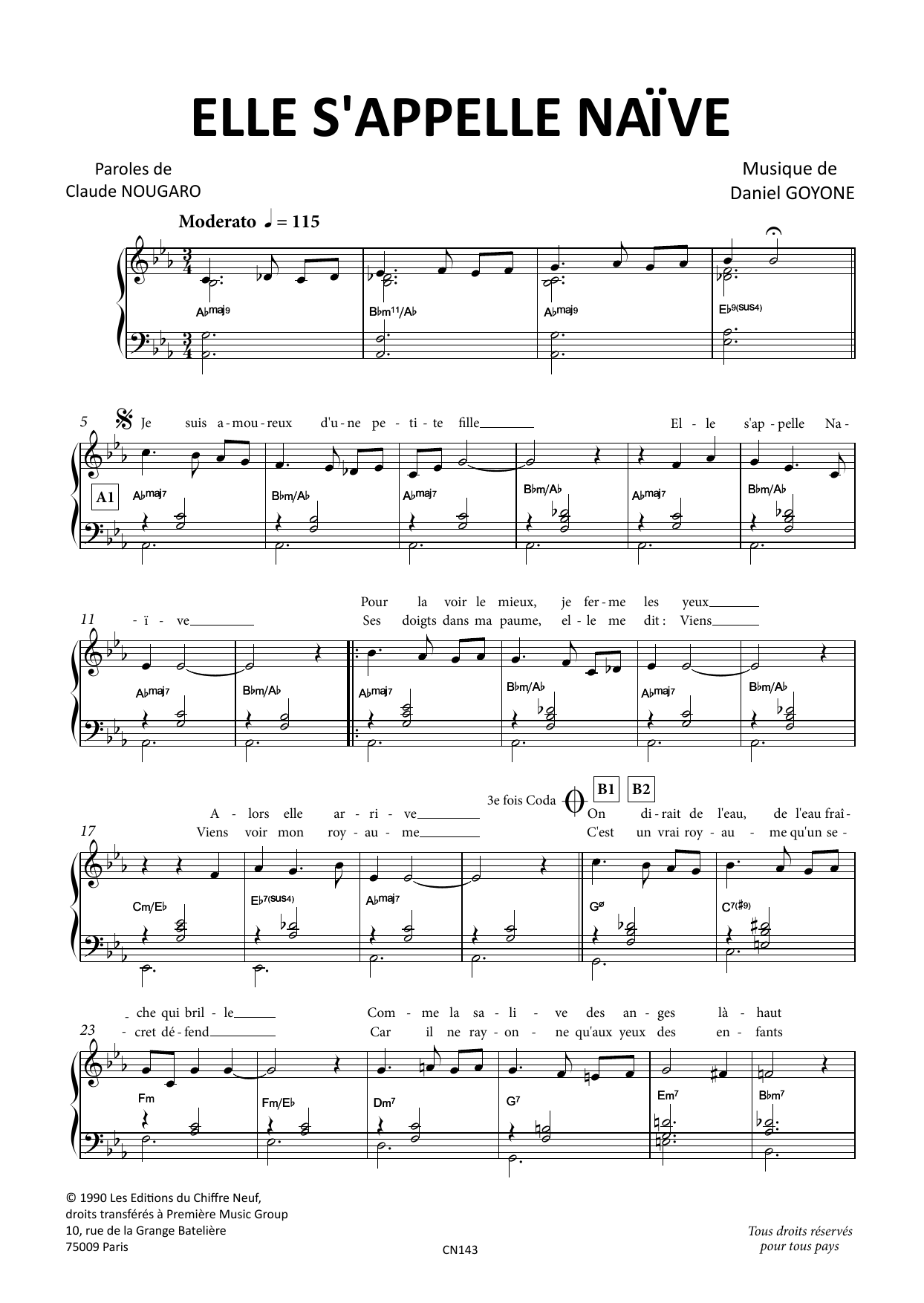 Download Claude Nougaro Elle s'appelle Naive Sheet Music and learn how to play Piano & Vocal PDF digital score in minutes