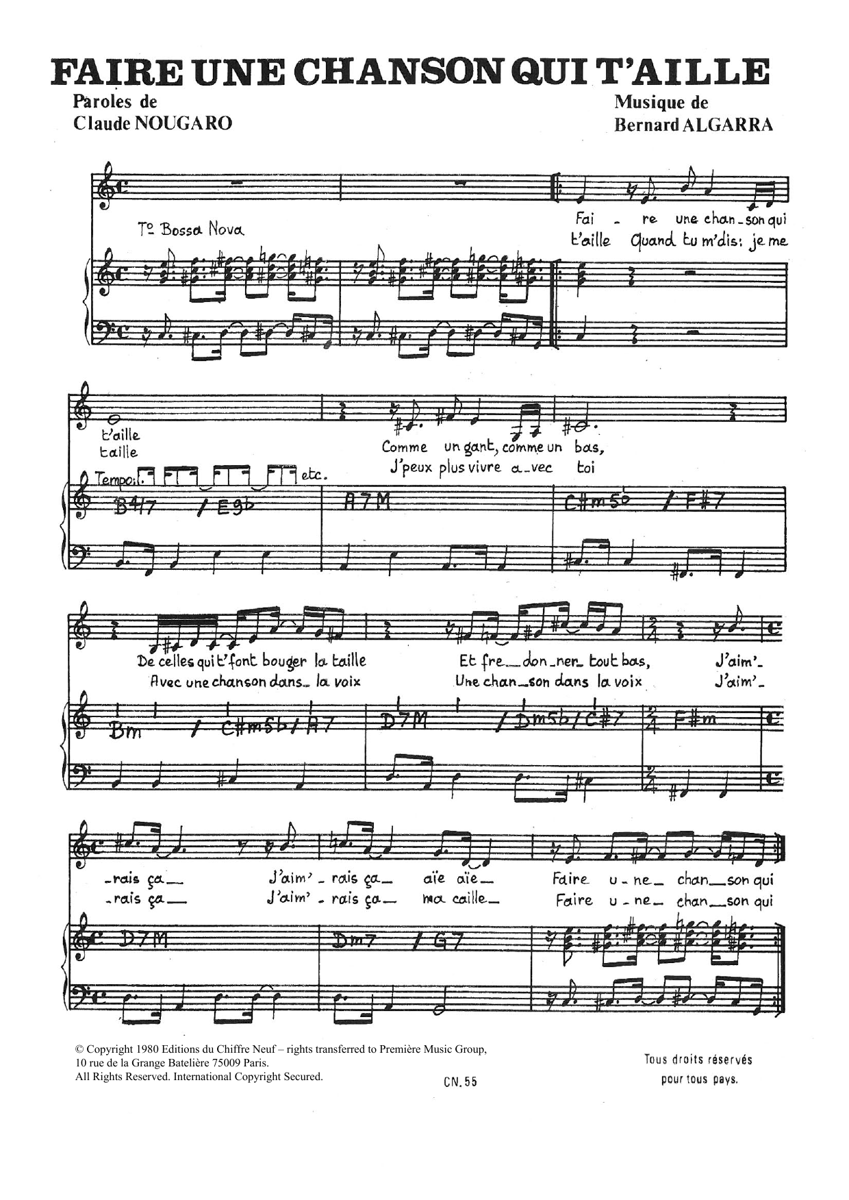 Download Claude Nougaro Faire Une Chanson Qui T'aille Sheet Music and learn how to play Piano & Vocal PDF digital score in minutes