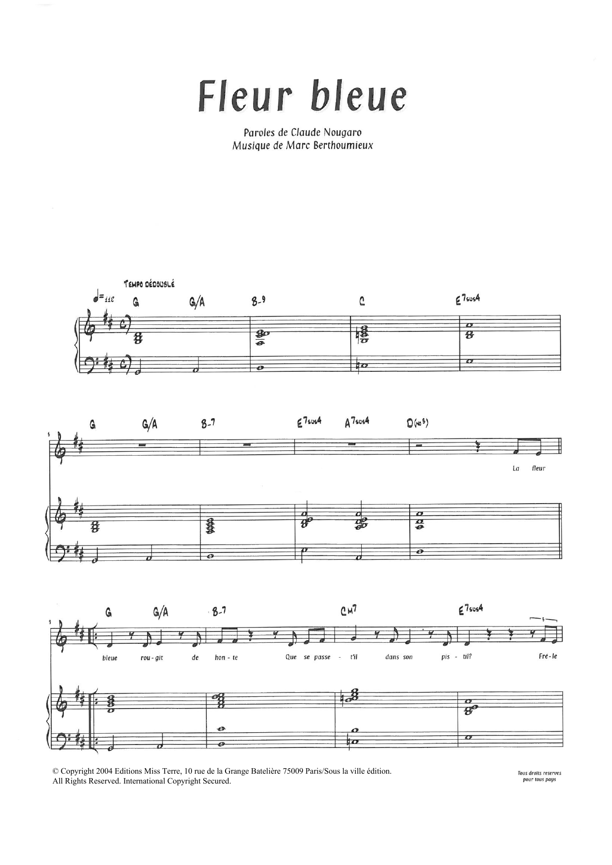 Download Claude Nougaro Fleur Bleue Sheet Music and learn how to play Piano & Vocal PDF digital score in minutes