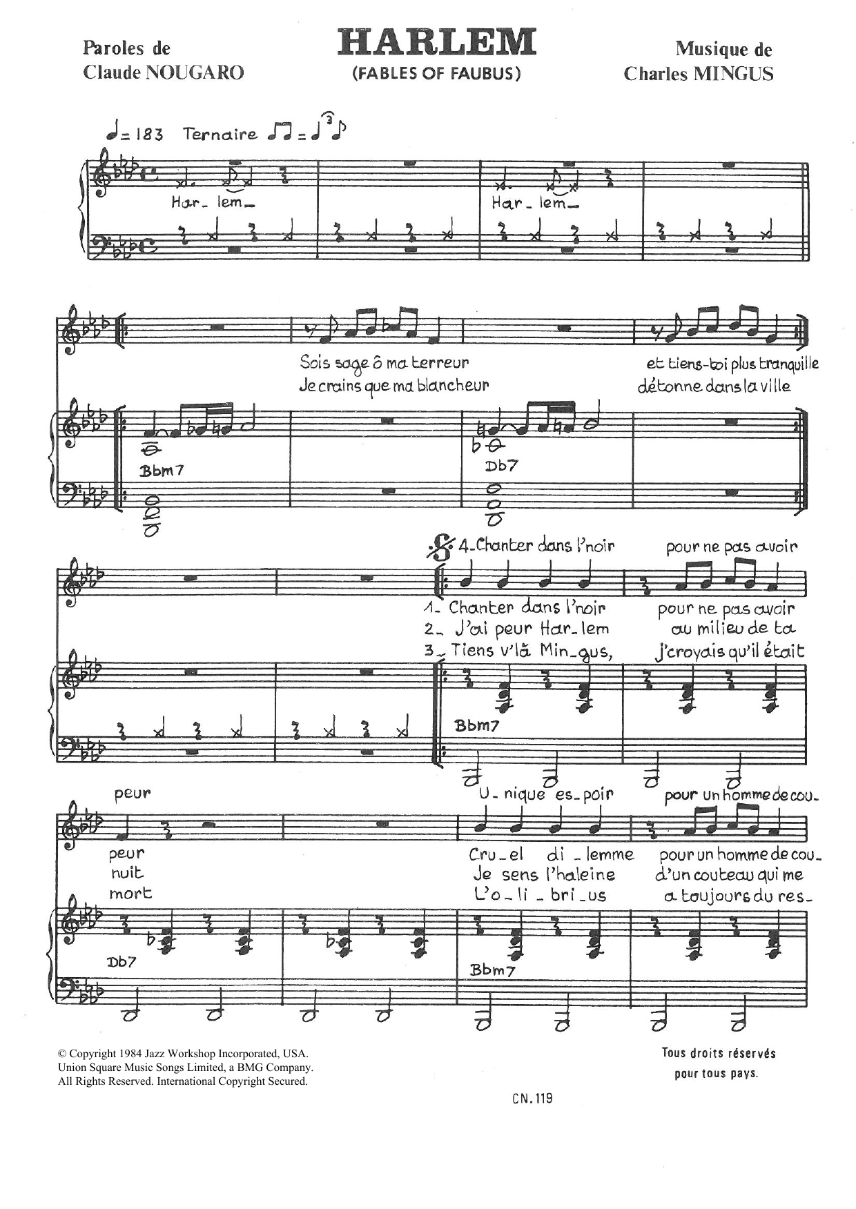 Download Claude Nougaro Harlem (Fables Of Faubus) Sheet Music and learn how to play Piano & Vocal PDF digital score in minutes